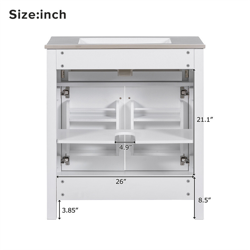 30-inch White Bathroom Vanity w/Ceramic Sink,Soft Close Doors & Flip-out Drawer