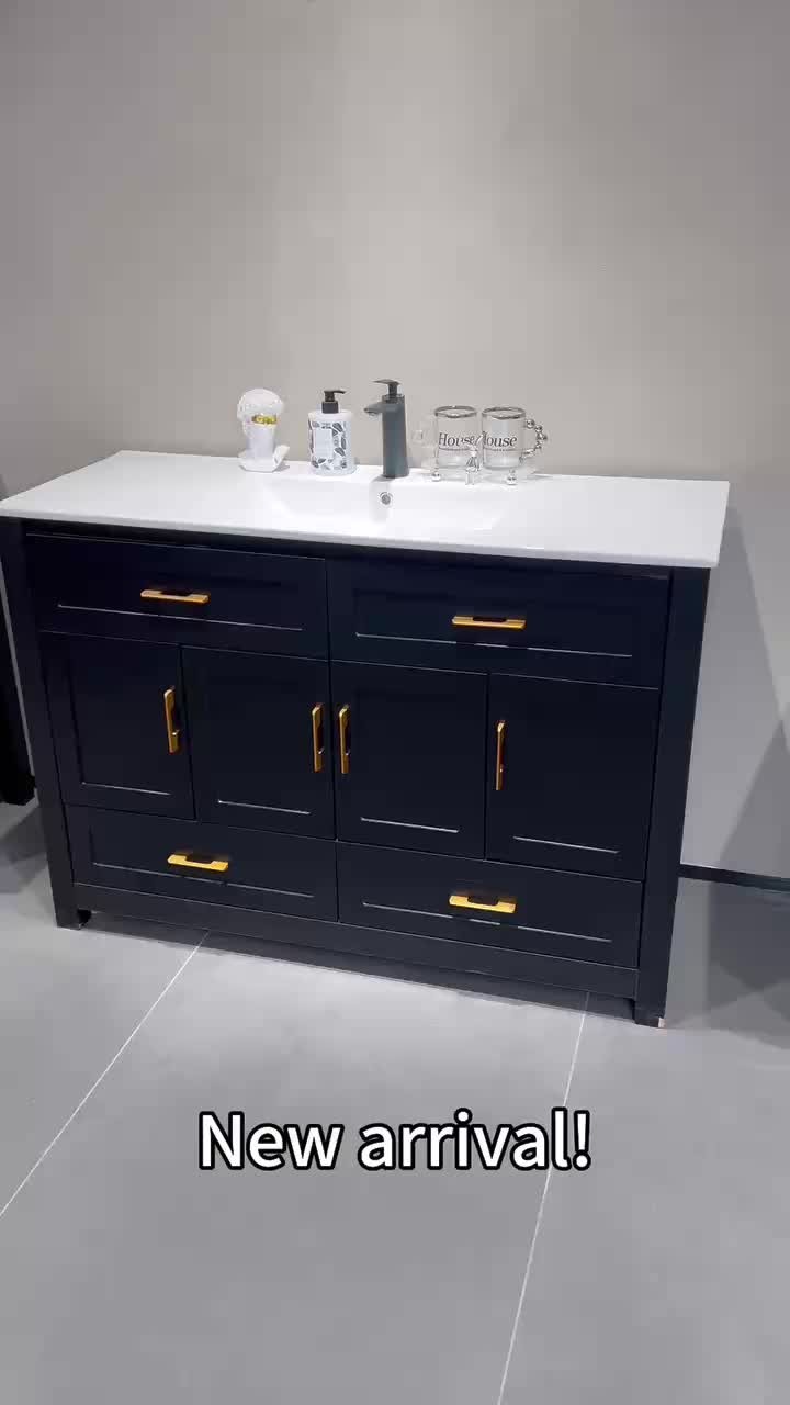 48 Inch Black Bathroom Vanity with Resin Sink and Soft Close Doors