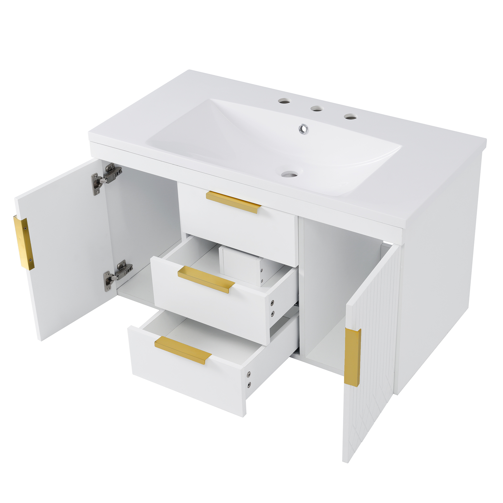 36″ Wall Mounted Bathroom Vanity w/Sink, Floating Vanity Cabinet 2 Drawers Doors