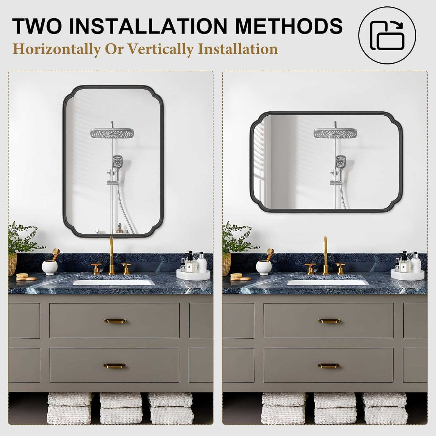 Modern Black Bathroom Vanity Mirror 24″ x 36″ with Metal Frame, Rounded Corners
