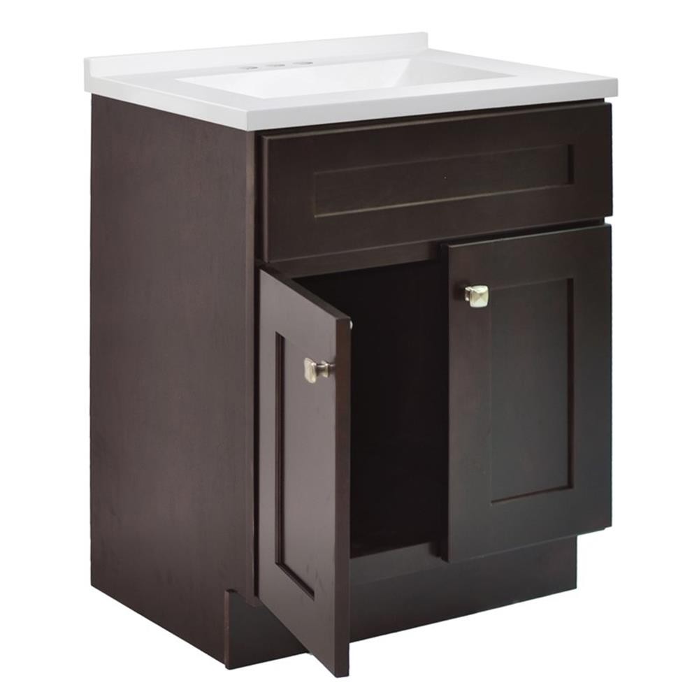 Brookings Vanity in Espresso w/ White Marble Top Fully Assembled 25″