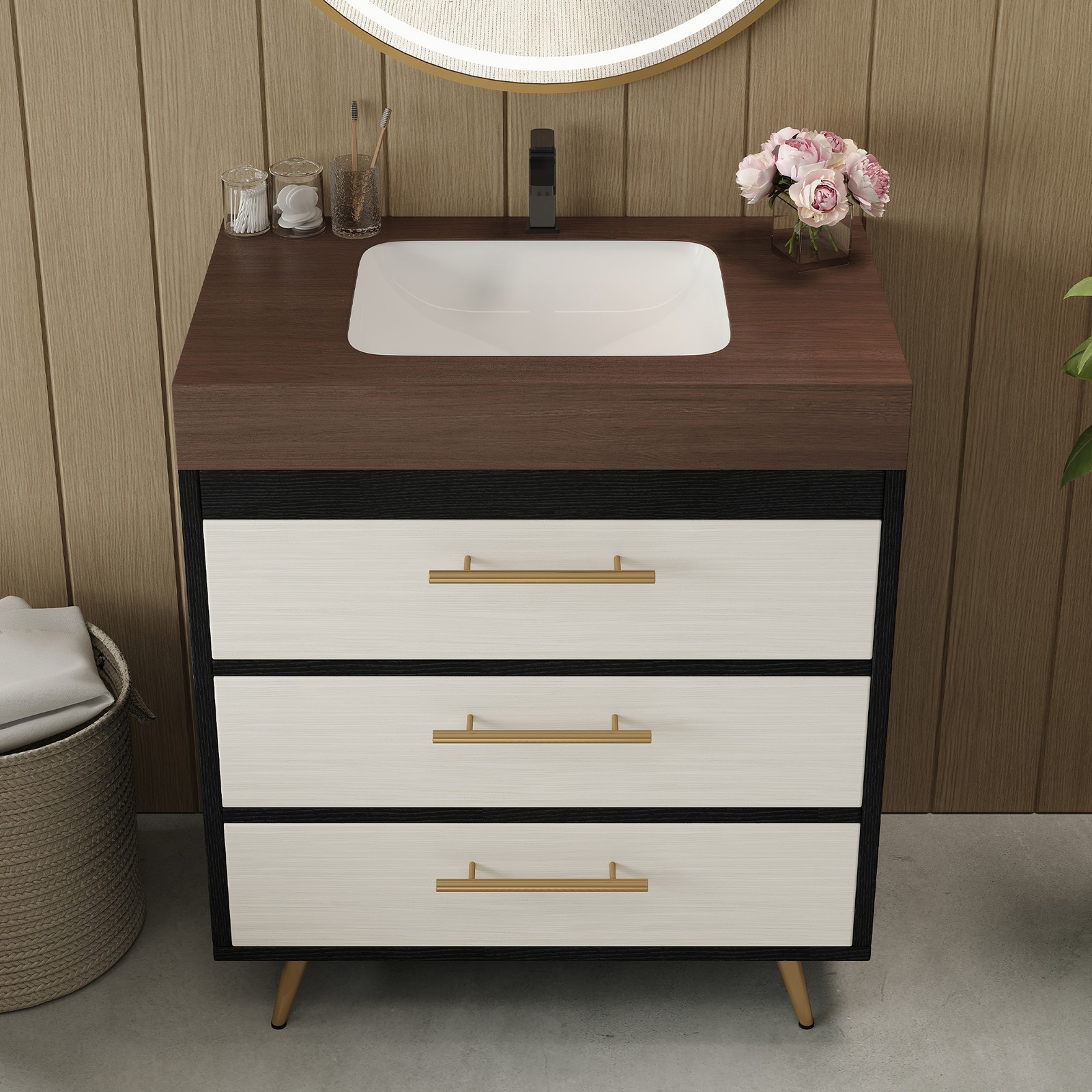 Modern Bathroom Vanity with Sintered Stone Top & Ceramic Sink