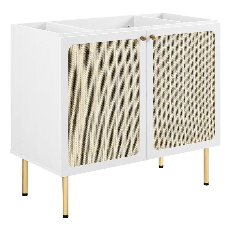 Modway Chaucer 36″ Wood & Rattan Bathroom Vanity Cabinet in White