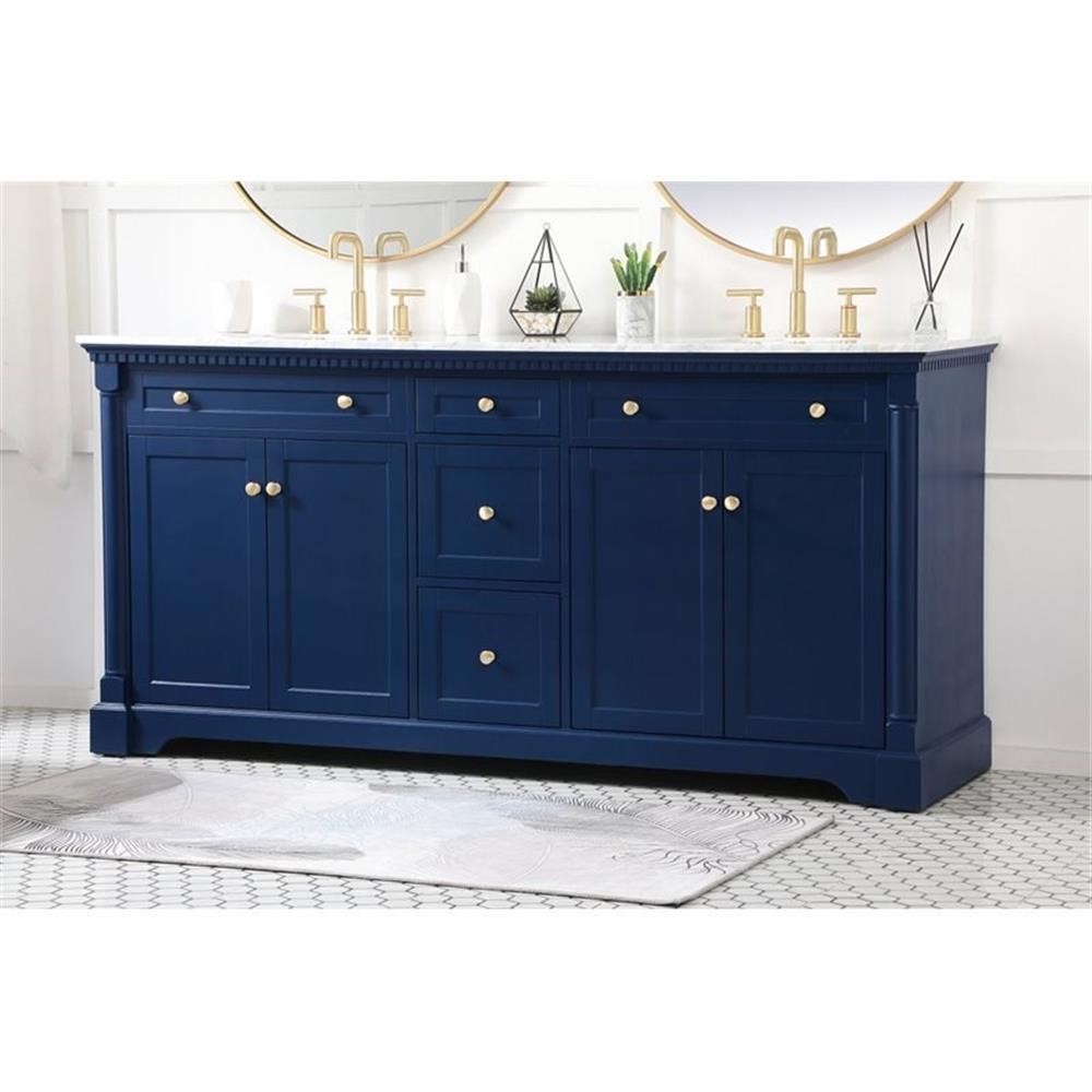 Elegant Decor Clarence 72″ Solid Wood and Metal Double Bathroom Vanity in Blue