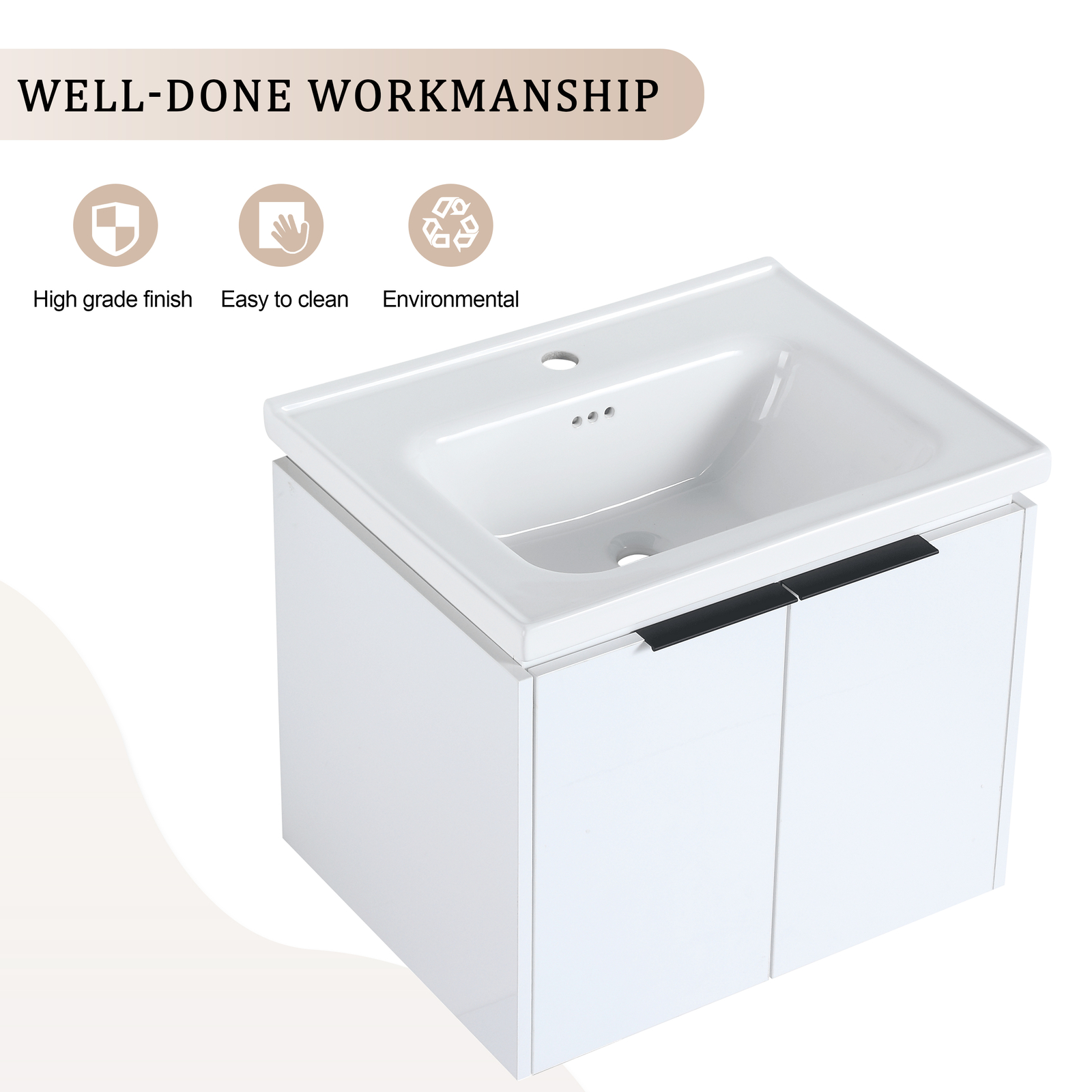 24 Inch Wall Mounted Bathroom Vanity Cabinet with Sink For Small Bathroom White