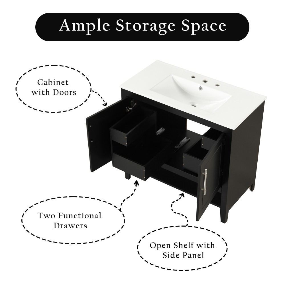 36 Inch Bathroom Vanity with Ceramic Sink Freestanding Bathroom Storage Cabinet