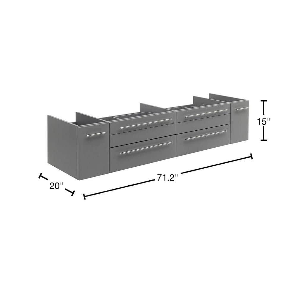 Lucera 72 in. Wall Mount Floating Double Bath Vanity Cabinet without Top Gray