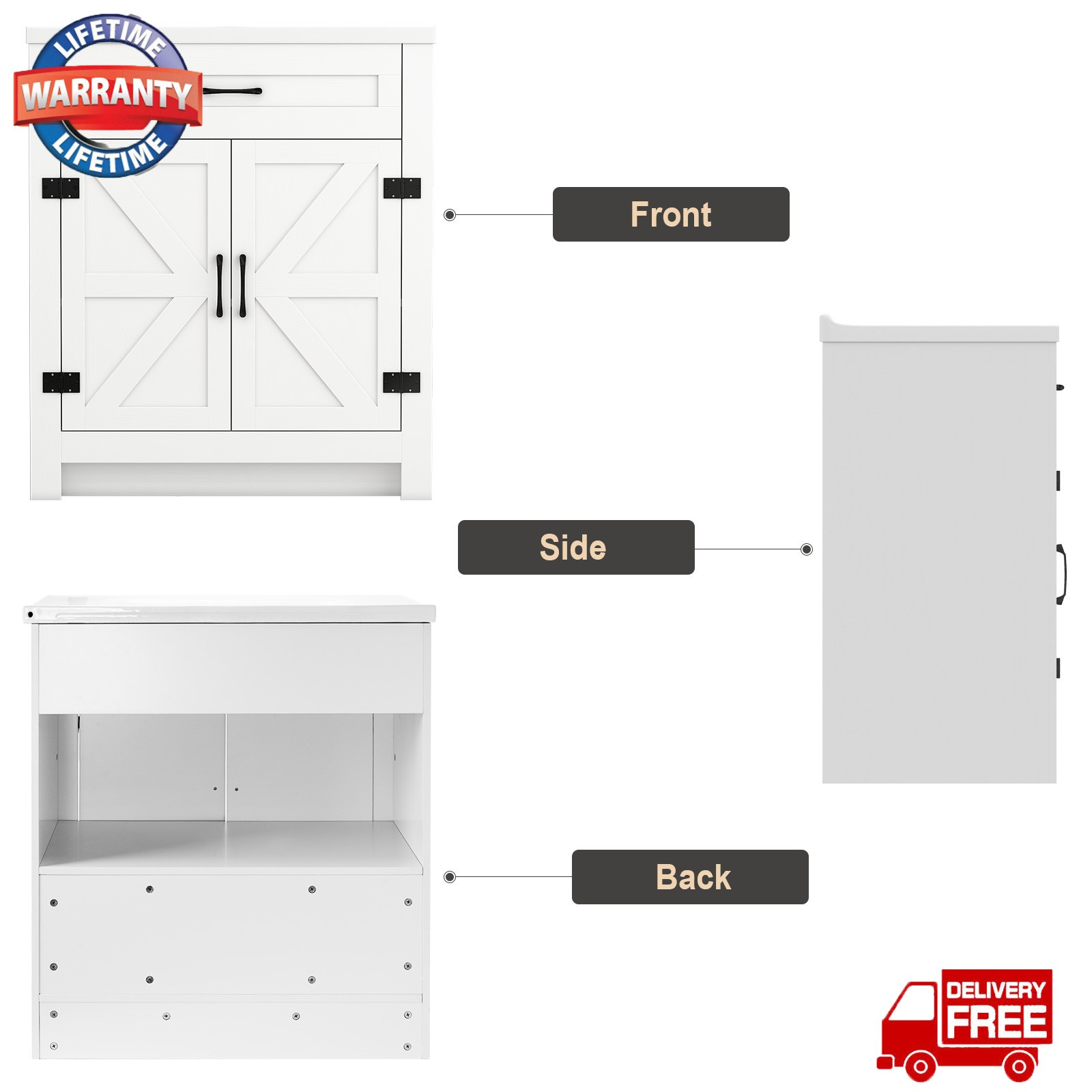 31″ Modern Bathroom Vanity w/Ceramic Sink,Storage Cabinet w/Soft Close Doors