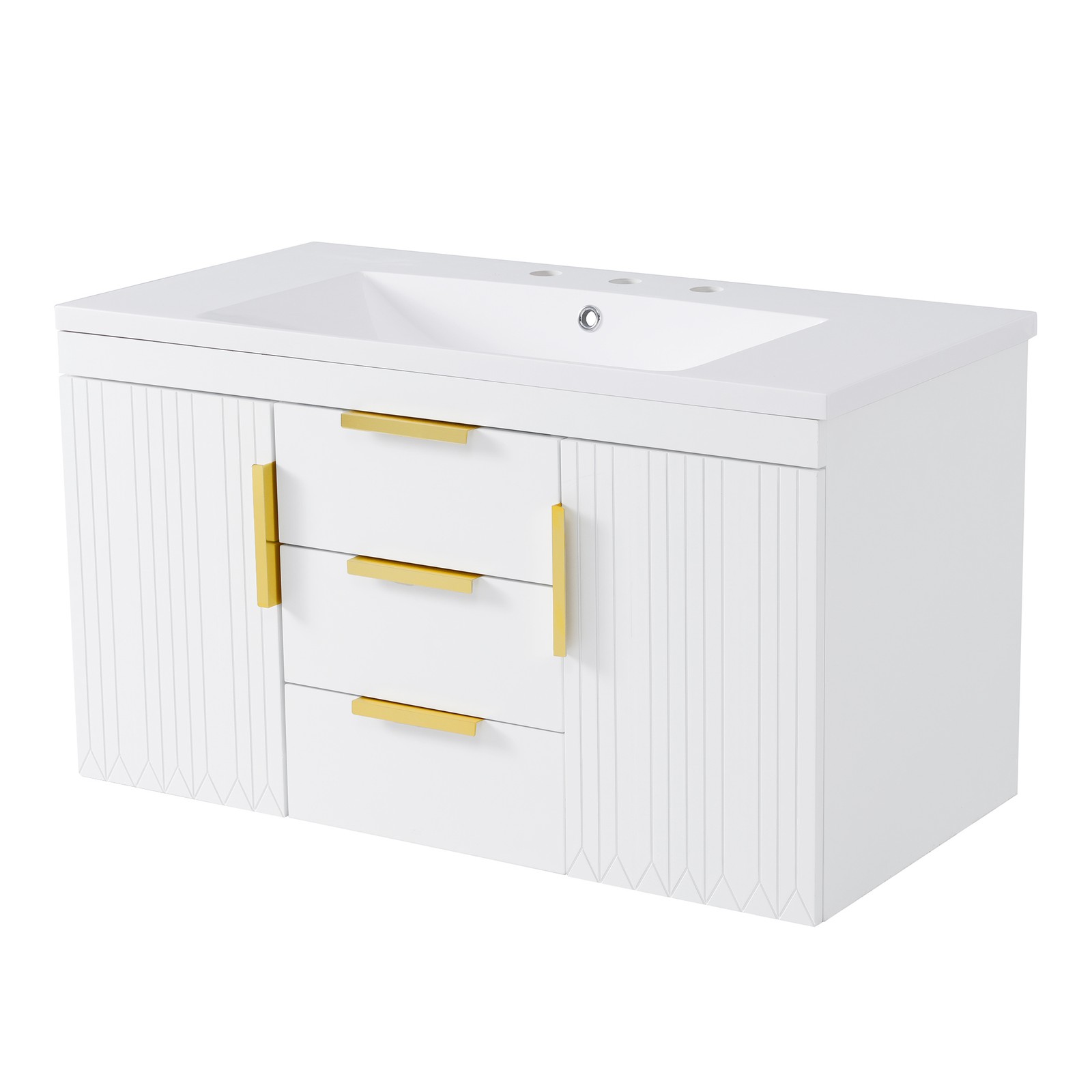 36″ Floating Bathroom Vanity Cabinet with 2 Drawers, Solid Wood, White