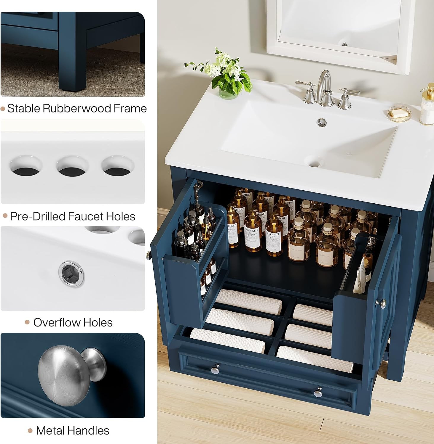 30” Bathroom Vanity with Sink Combo Bathroom Cabinet with 2 Doors and 1 Drawer