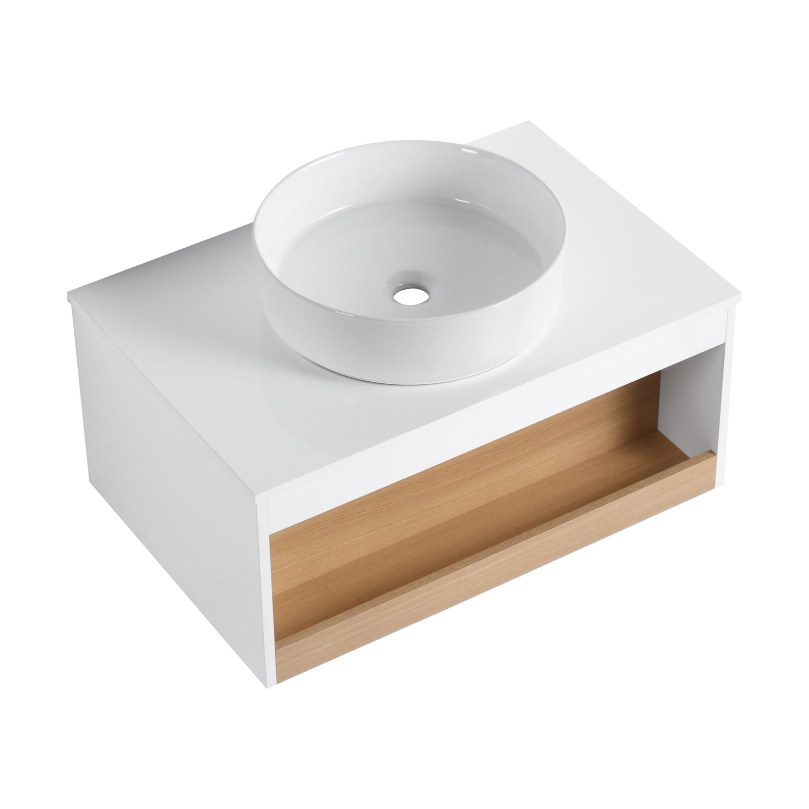 30″ Floating Bathroom Vanity with Glossy White Vessel Sink