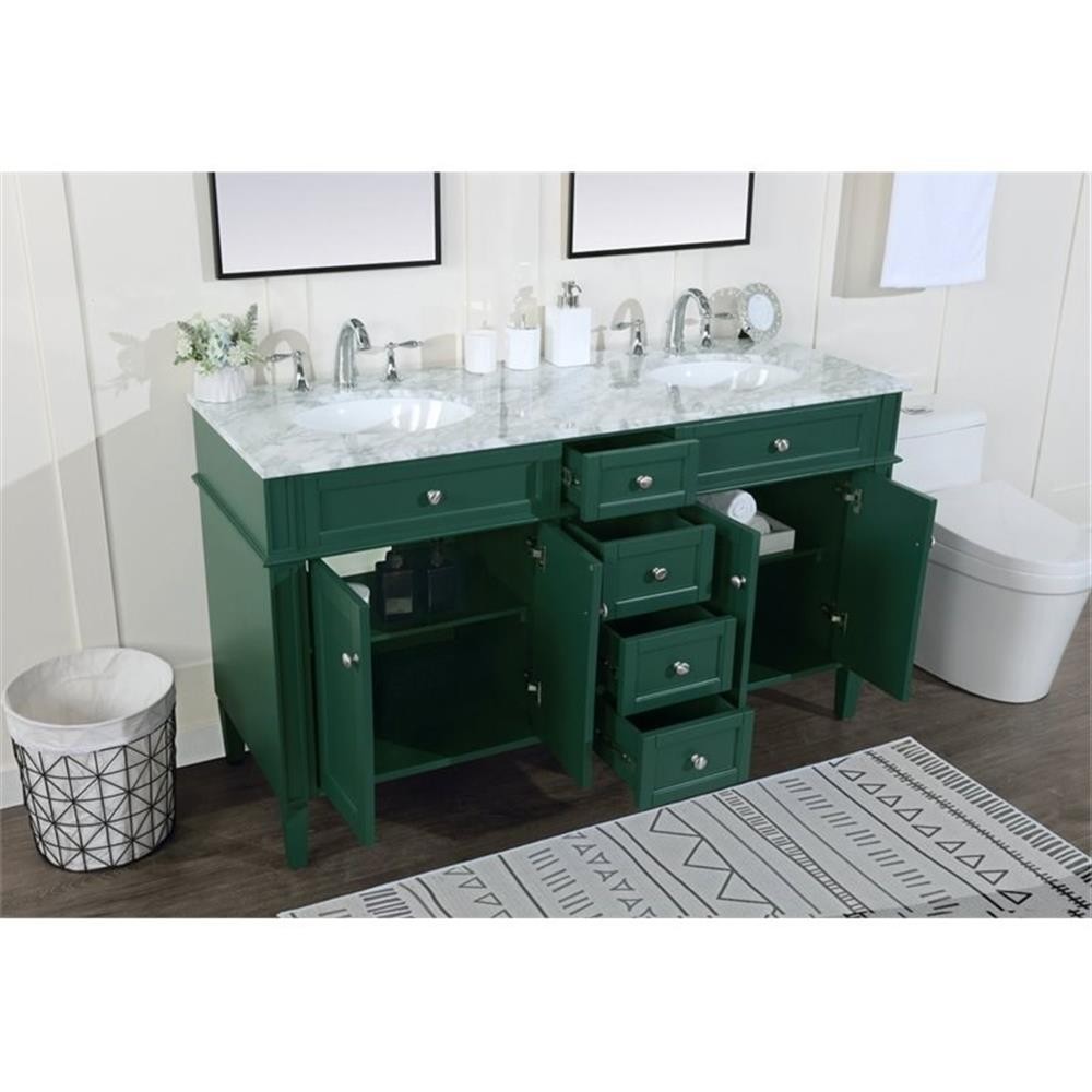 Elegant Decor Park Avenue 60″ Metal MDF Marble Double Bathroom Vanity in Green