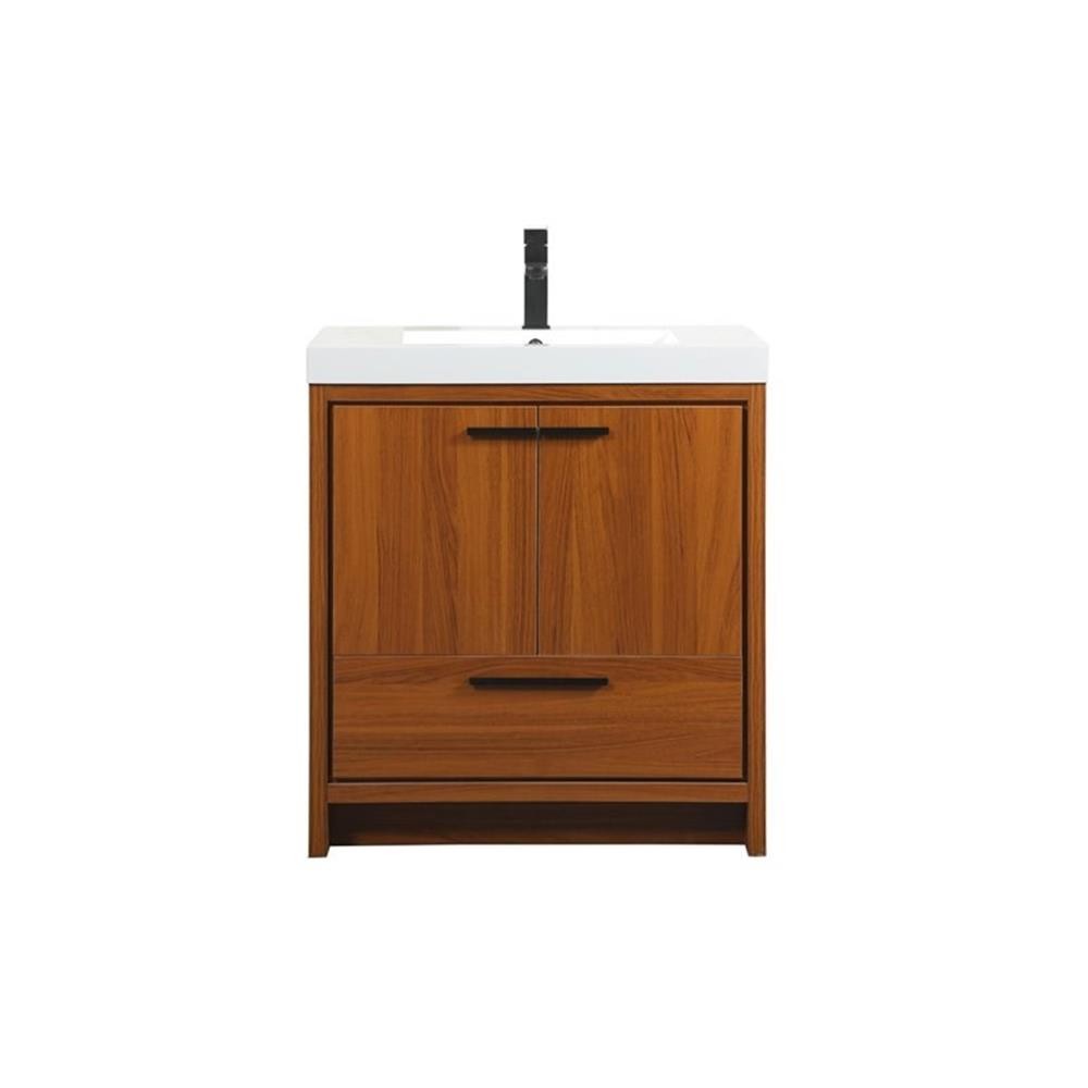 Elegant Decor Wyatt 30″ Aluminum Alloy and MDF Single Bathroom Vanity in Teak