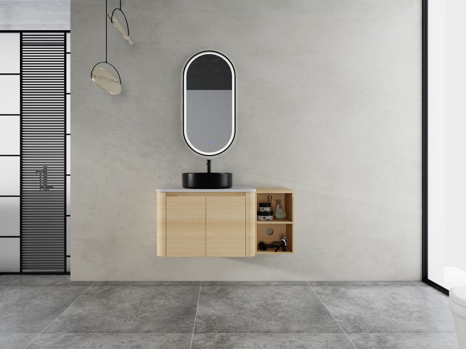42in Plywood Floating Bathroom Vanity W/Black Ceramic Basin Sink Storage Shelves