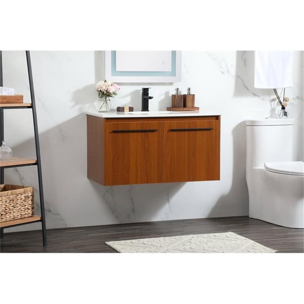 Elegant Decor Penn 36″ Aluminum Alloy MDF Single Bathroom Vanity in Teak