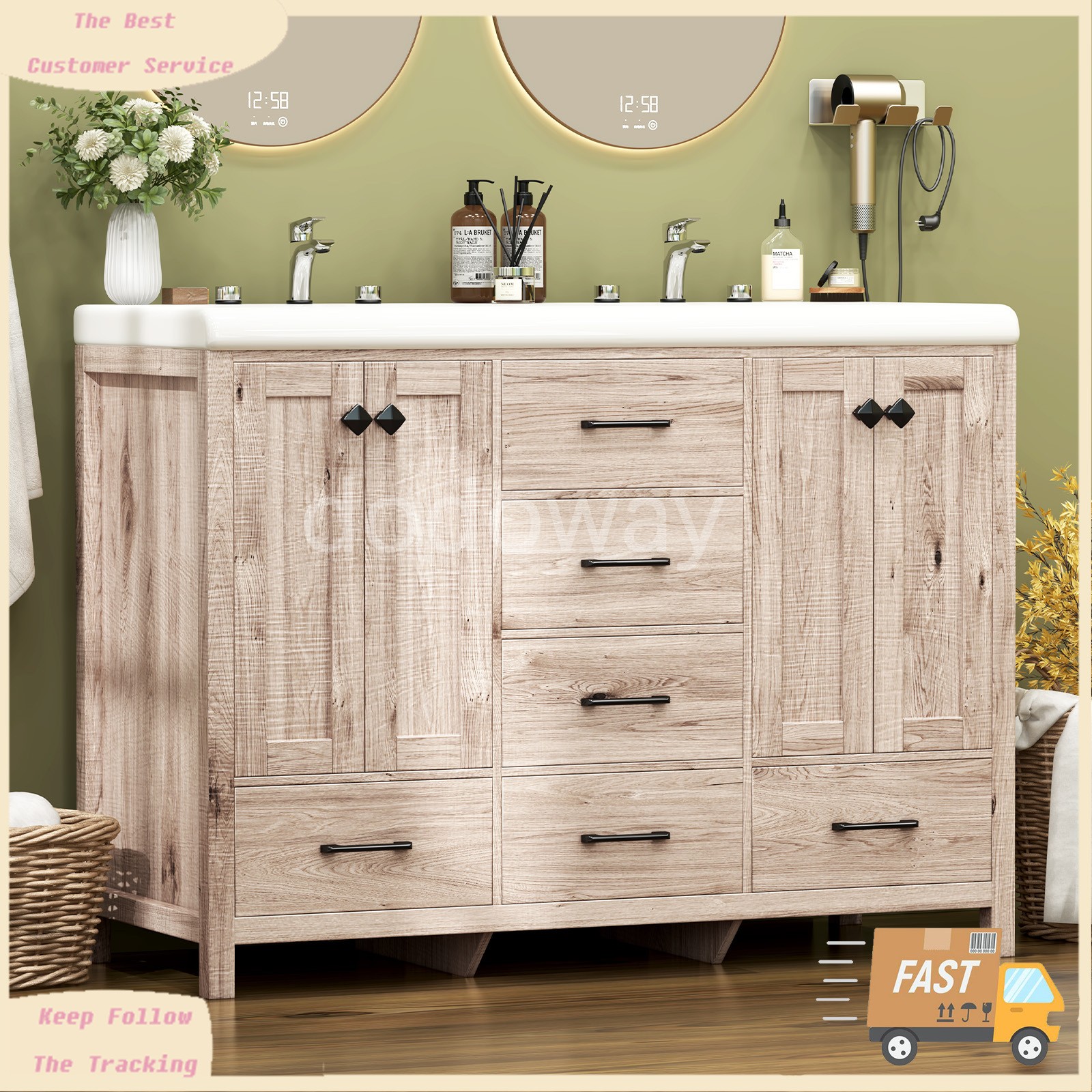 Bathroom Vanity Cabinet with Ceramic Sink Combo Bathroom Cabinet Set with Drawer
