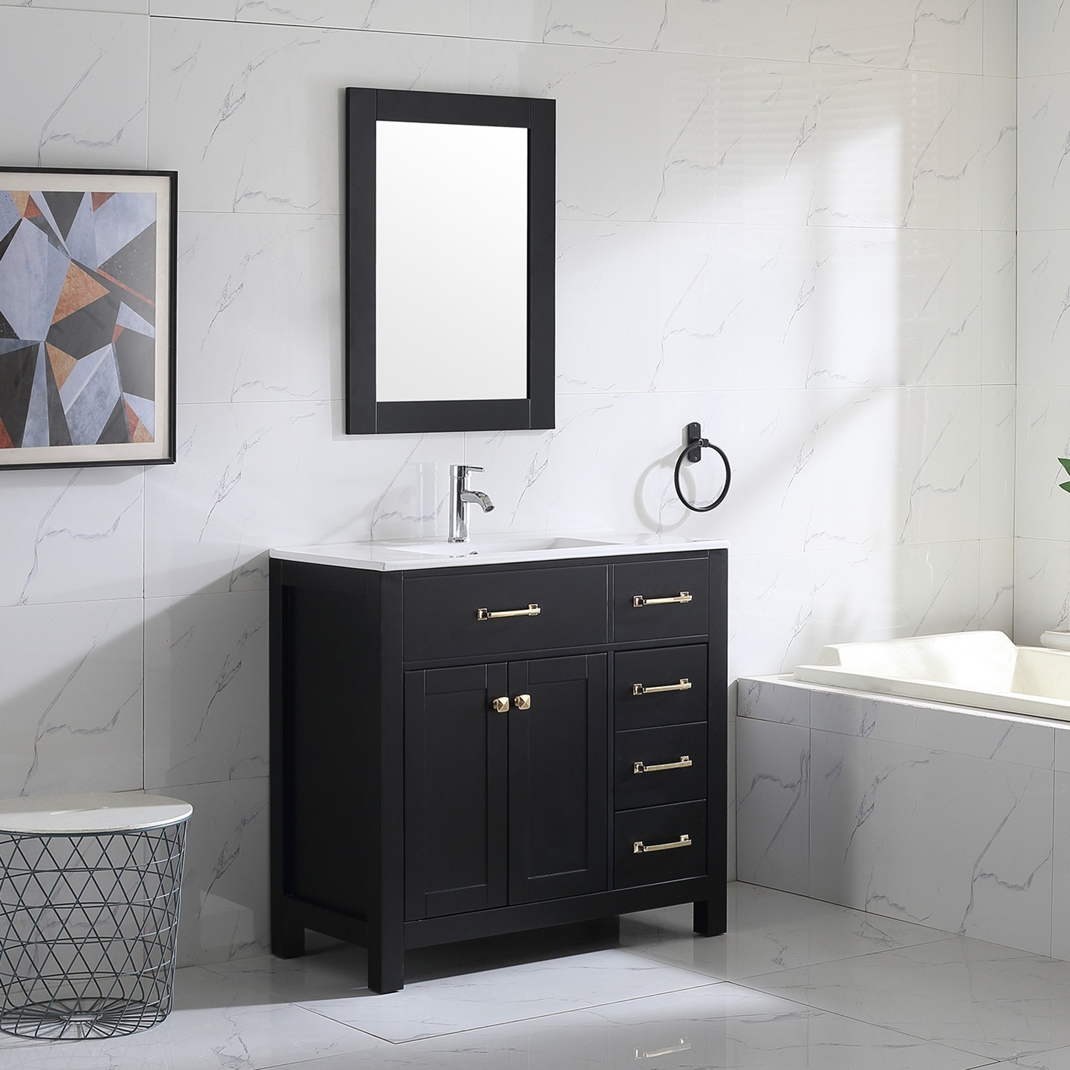 36 Inch Bathroom Vanity w/Mirror, Matte-finish Cabinet Base No Sink Included