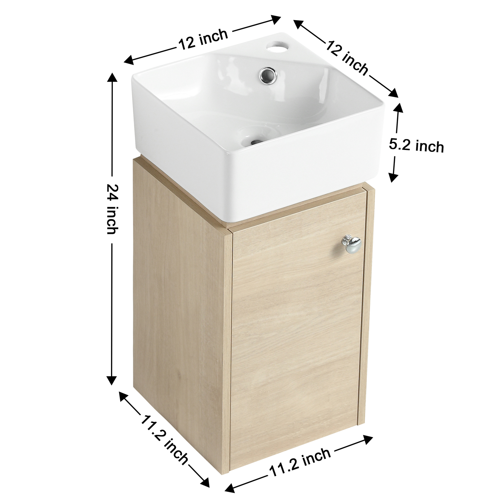12″ Wood Bathroom Vanity Cabinet with Sink Ceramic Wall Mounted for Small Space