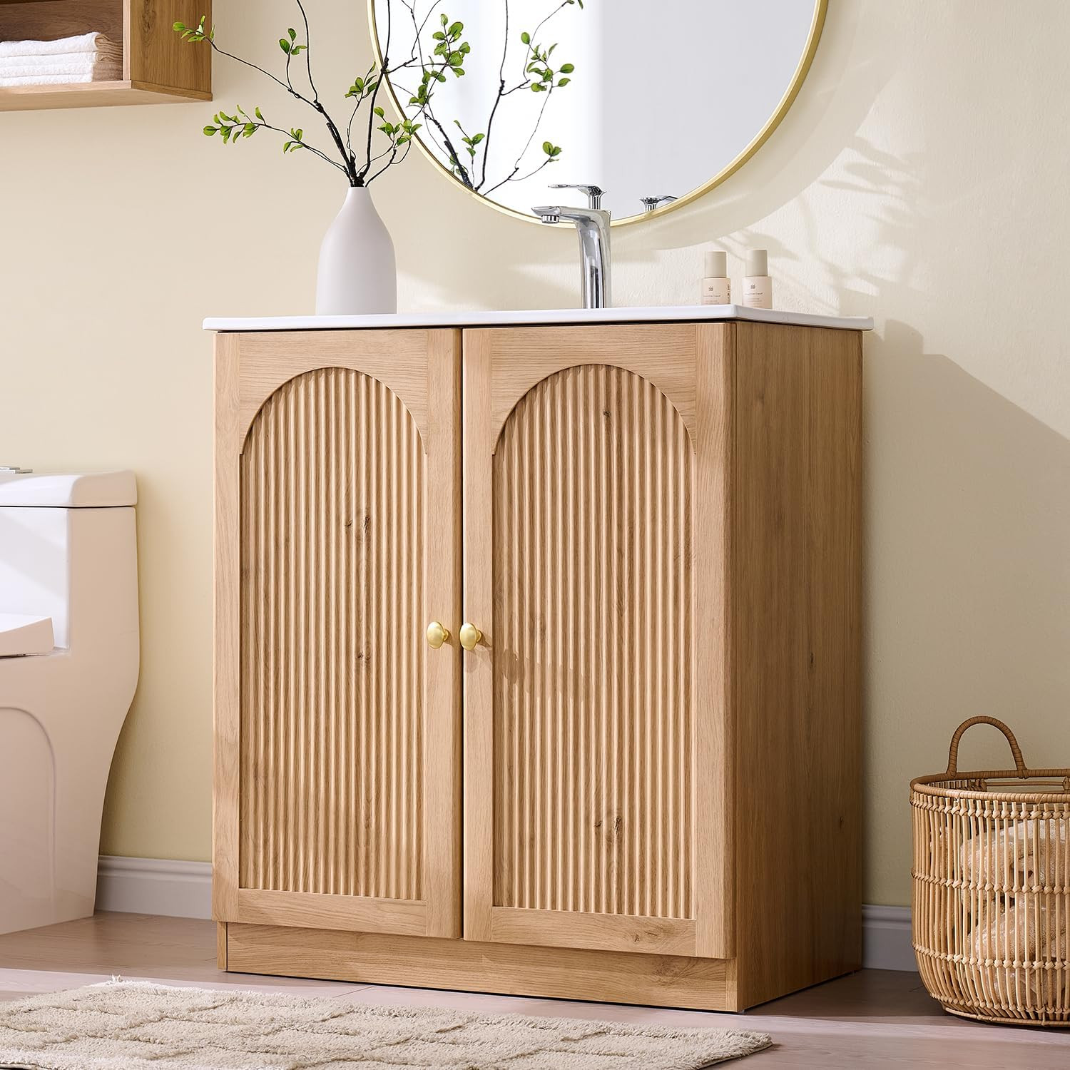 30 Inch Arched Bathroom Vanity with Sink, Modern Fluted Bathroom Vanity Cabinet