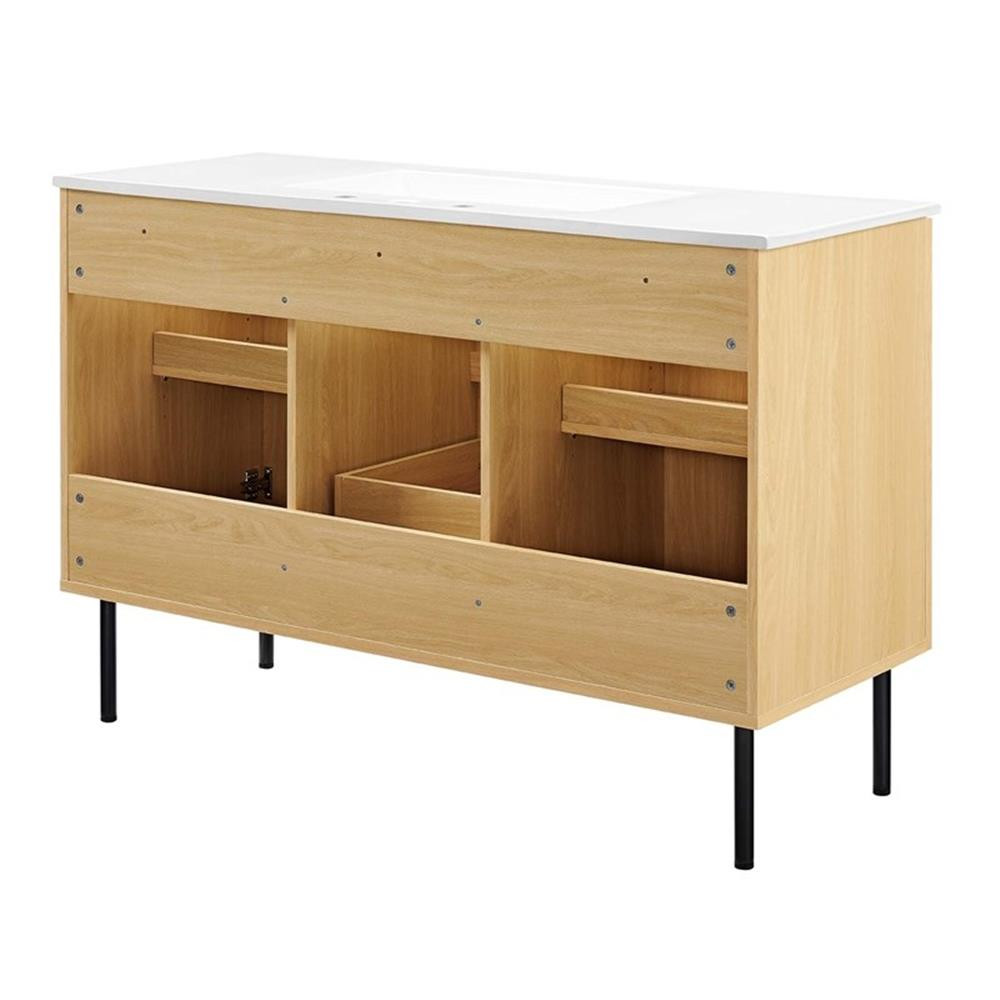 Modway Chaucer 48″ Single Sink Wood & Metal Bathroom Vanity in Oak and White