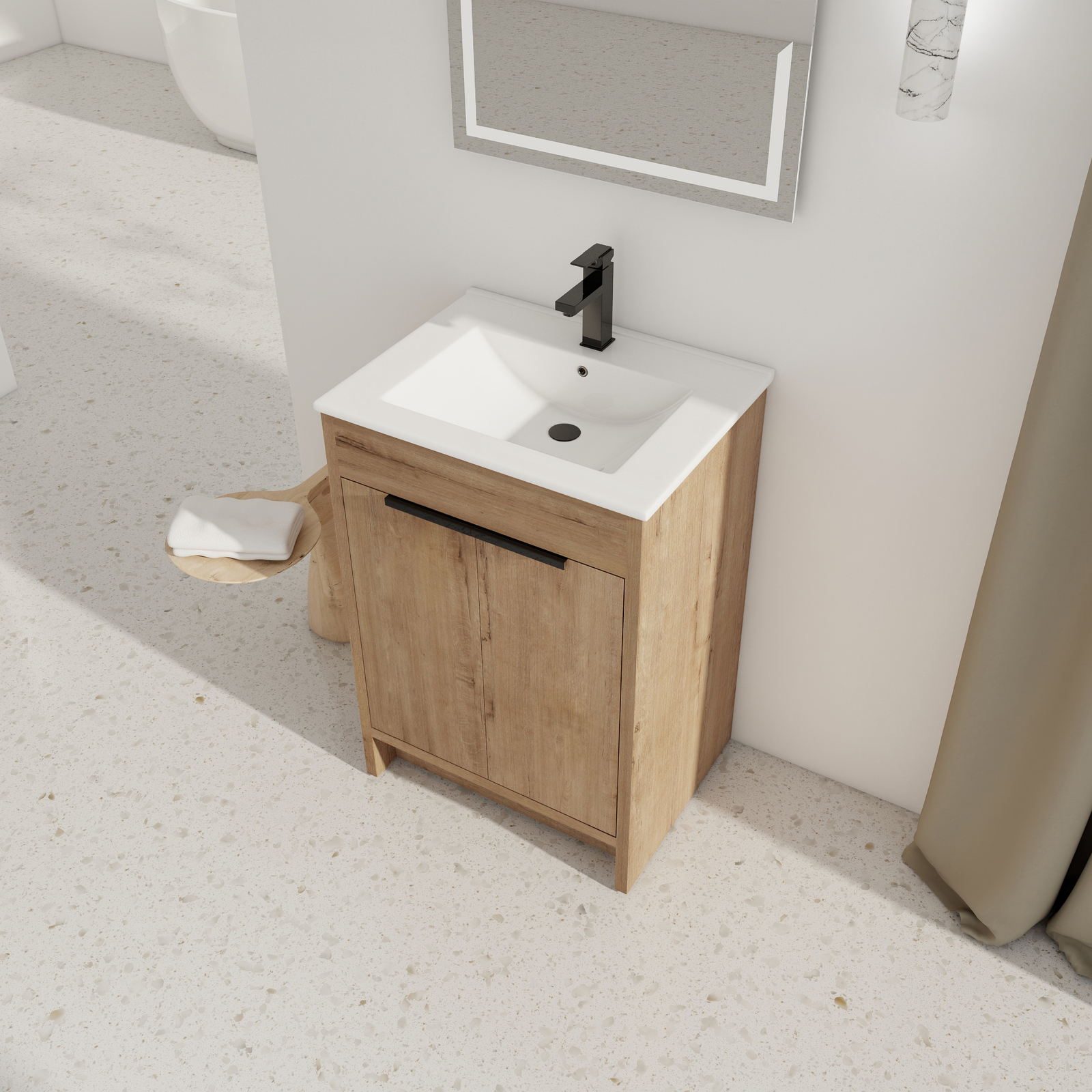 24″Wood Freestanding Bathroom Vanity Cabinet Undermount Ceramic Sink Small Space