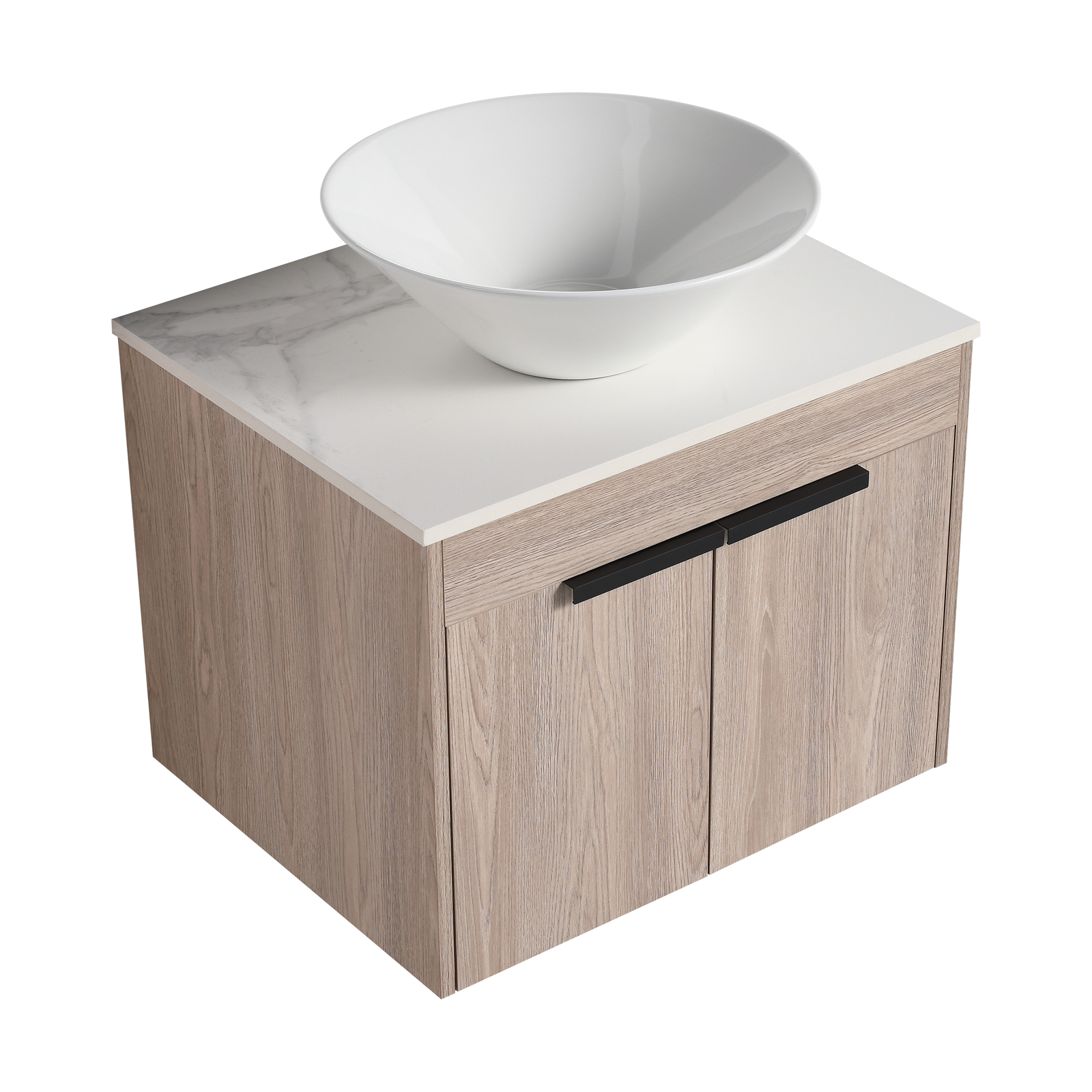 24″Modern Wooden Floating Wall Mounted Bathroom Vanity W/Ceramic Basin White Oak