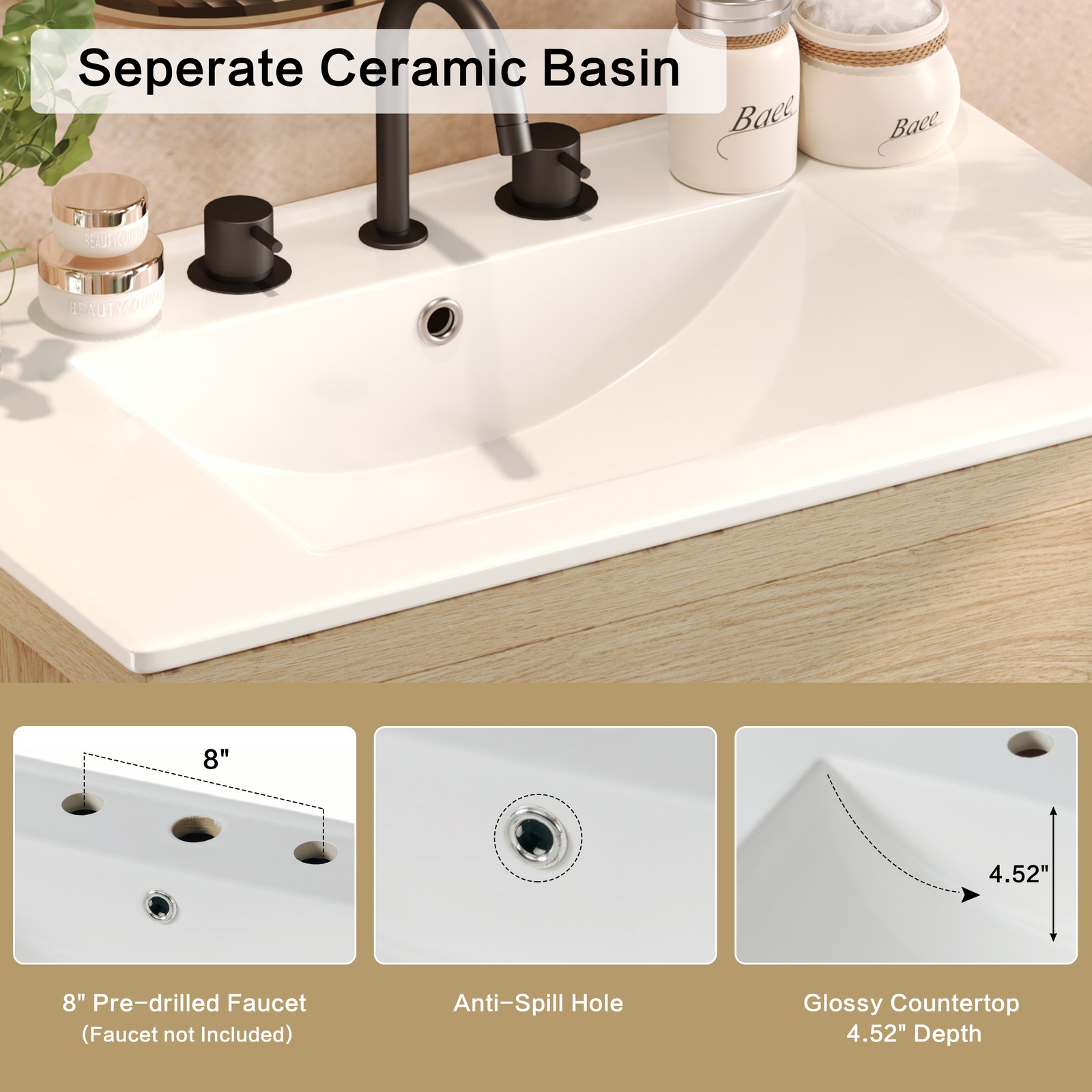60″ Double Sink Bathroom Vanity Set,Bathroom Cabinet w/2 Separate Ceramic Sinks