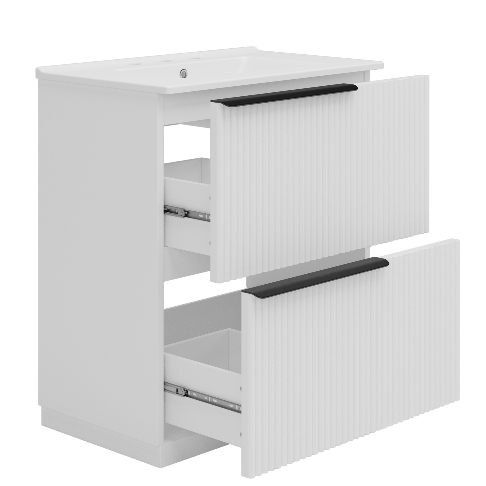 30″ Bathroom Vanity with Ceramic Sink & Soft Close Drawers, White