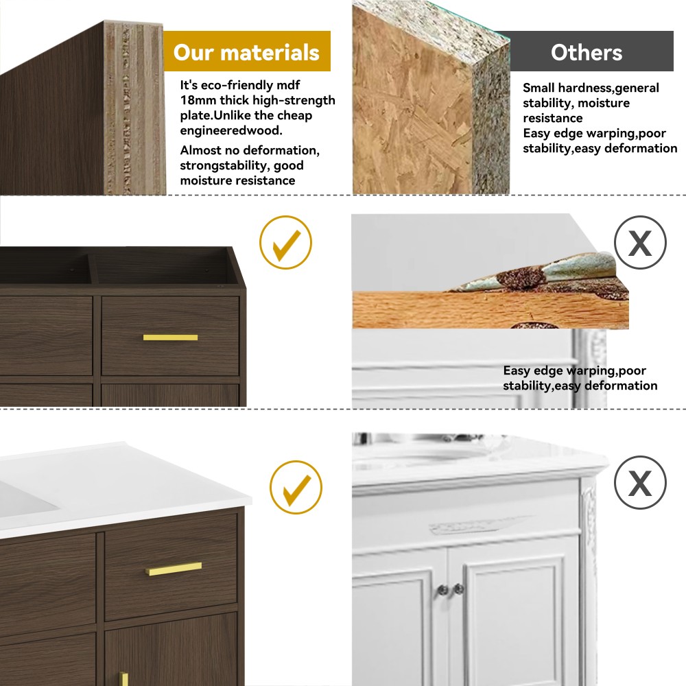 48″ Dark Brown Bathroom Vanity with Soft Close Doors and 6 Drawers