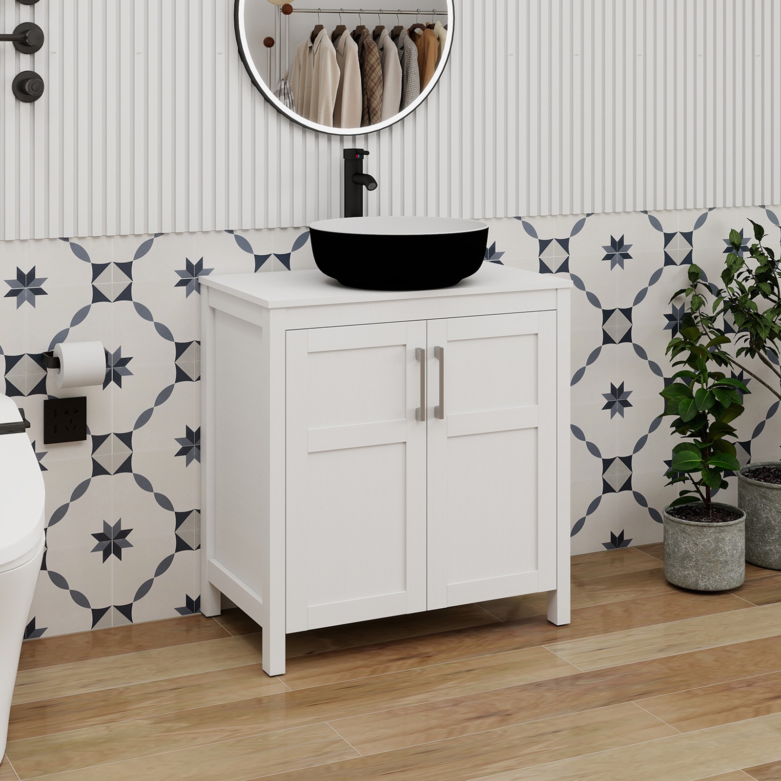 30″Bathroom Vanity Set with Vessel Sink, Pop Up Drain & Storage Cabinet