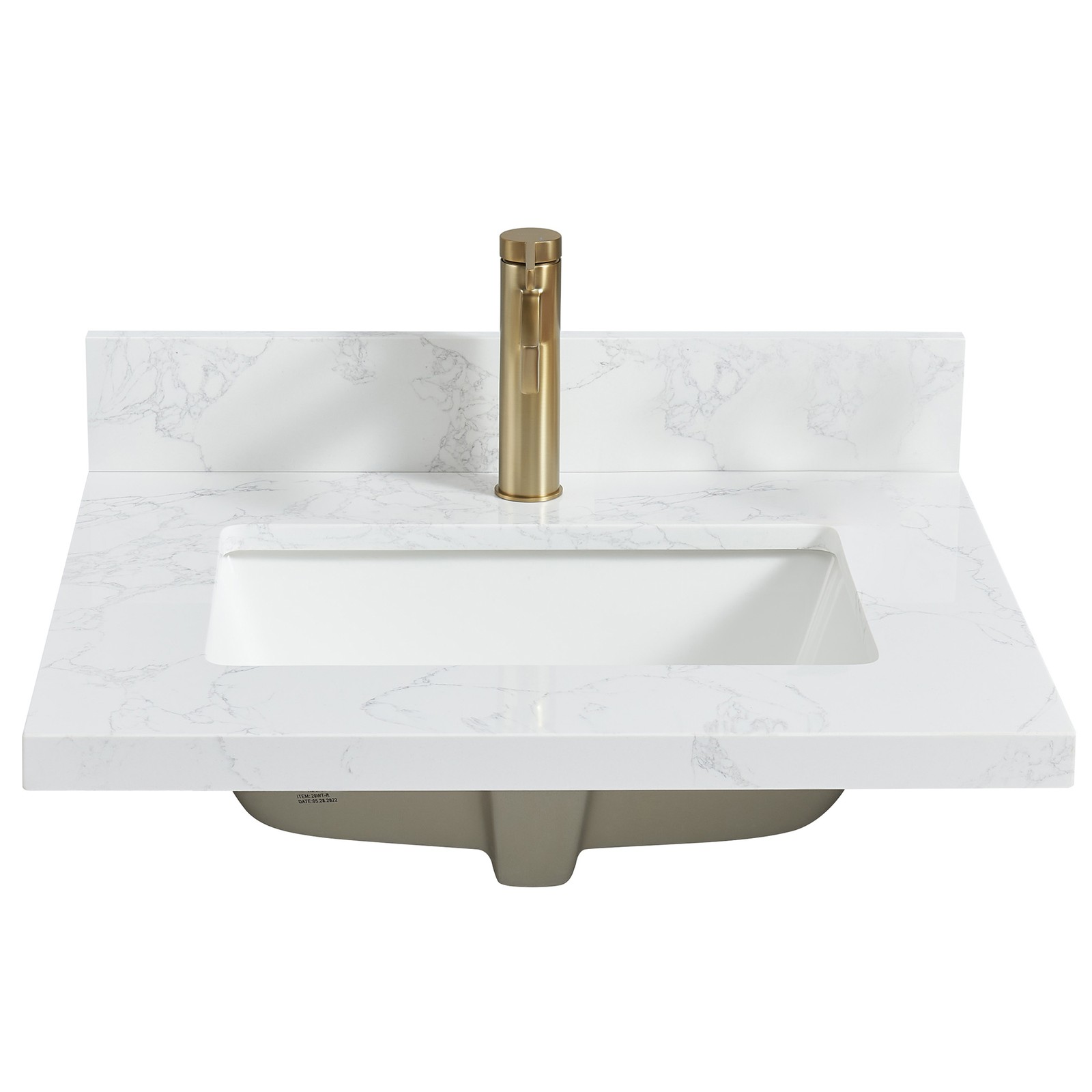 Malaga 25″W x 22″D Composite Stone Vanity Top in Grain White with Ceramic Sink