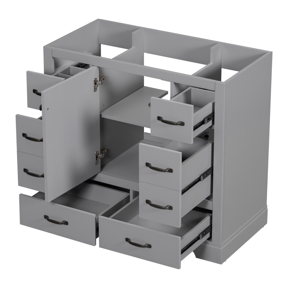 Bathroom Vanity Base Cabinet Six-Drawer Design Features Adjustable Shelves