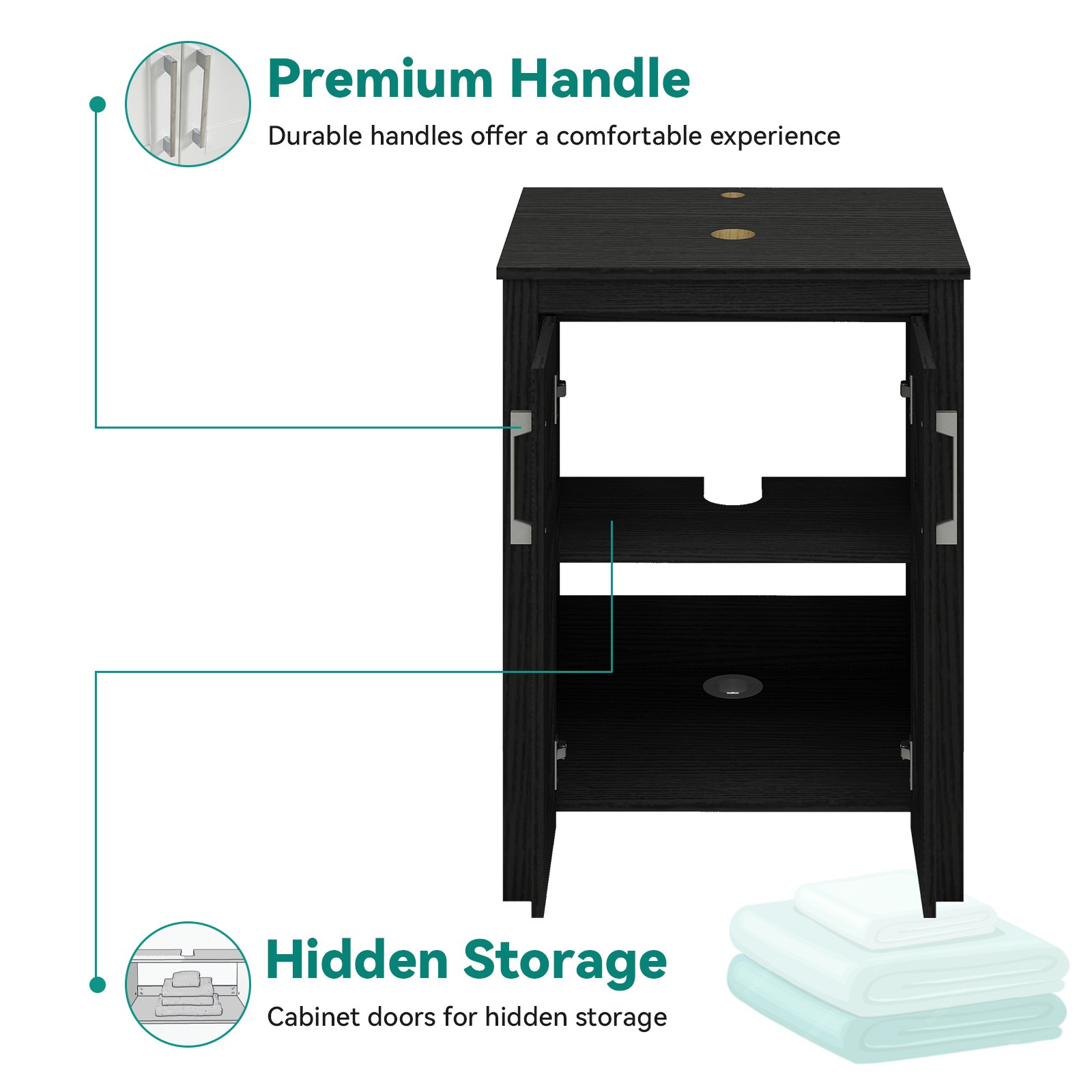 24″ Freestanding Bathroom Vanity Black Cabinet Vessel Sink Faucet Pop Up Drain