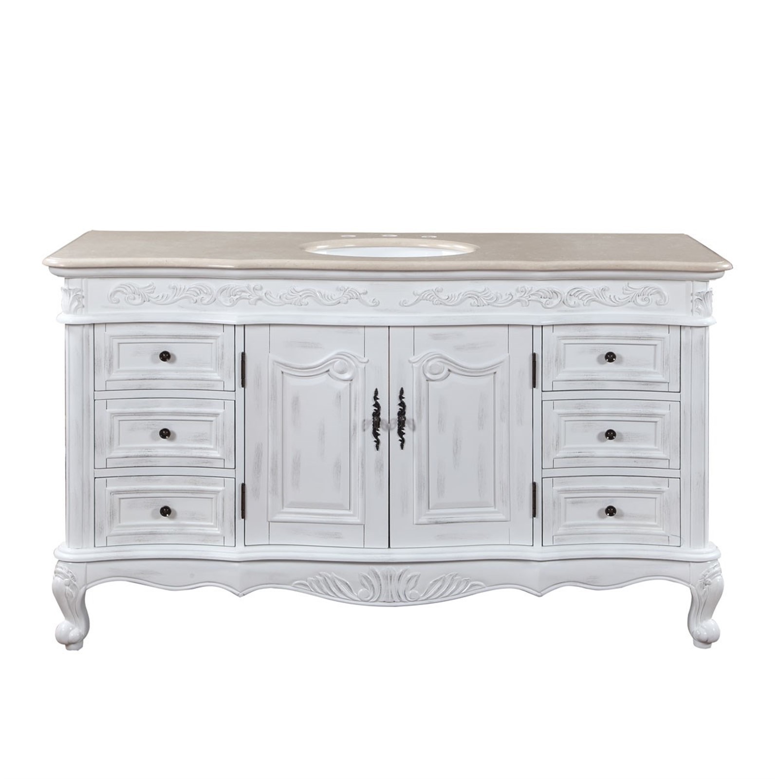 60″ Marble Counter Single Sink Bathroom Vanity White Oak Finish Cabinet 273CM