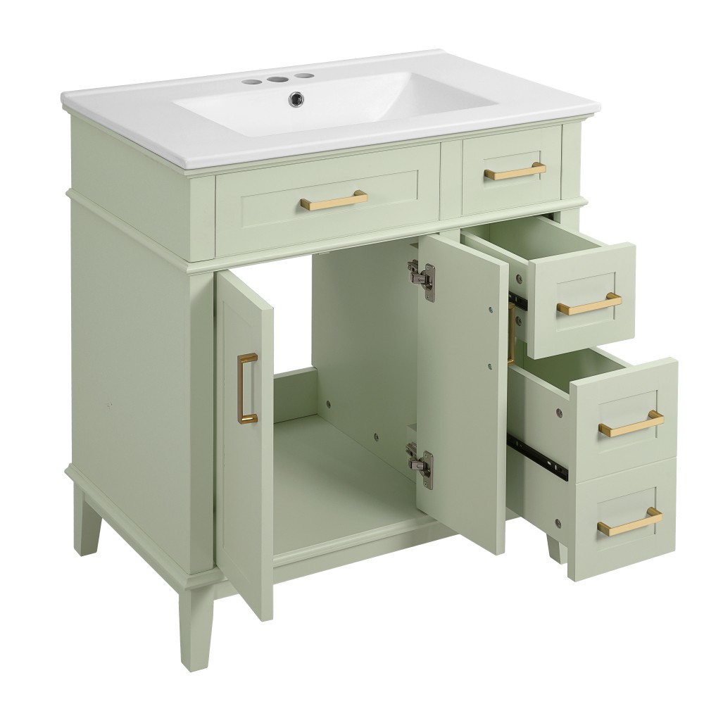 30″Bathroom Vanity with Ceramic Sink Modern Storage CabinetwithSoft-Close Doors