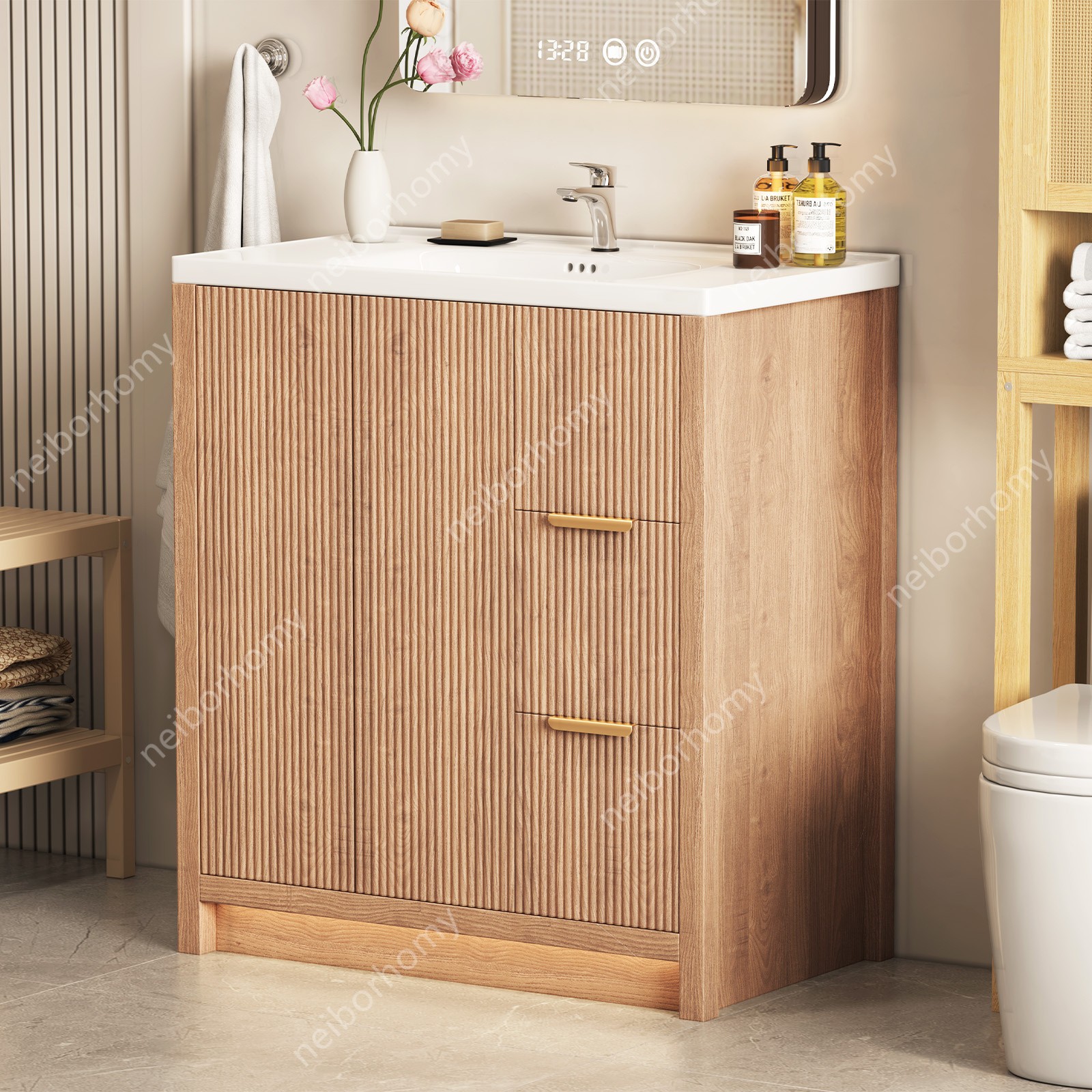 31 Inch Vanity Wood Bathroom Vanity Cabinet W/ Countertop Ceramic Sink