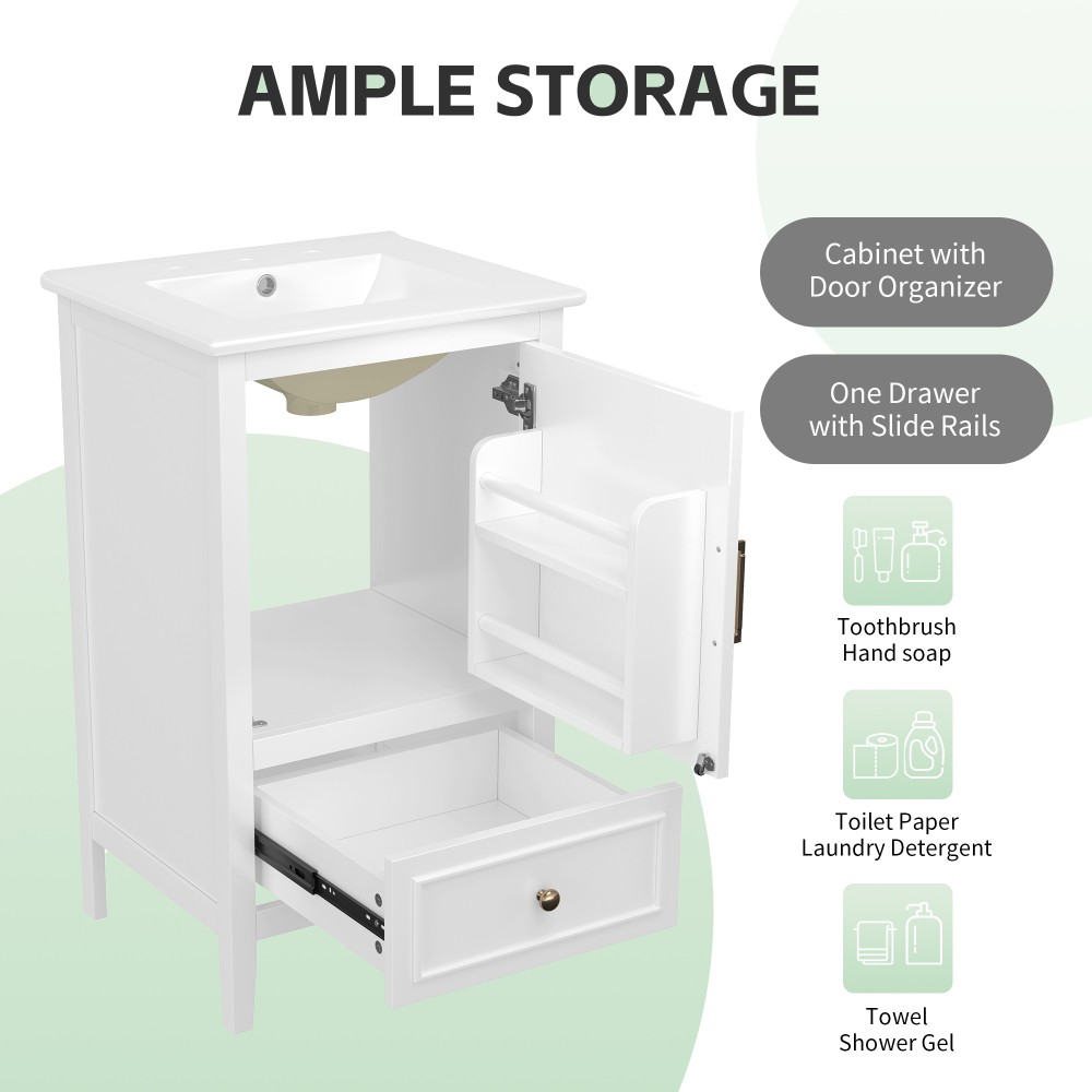 20″ Bathroom Vanity with Sink, Bathroom Cabinet with A Door, Door Shelf Storage
