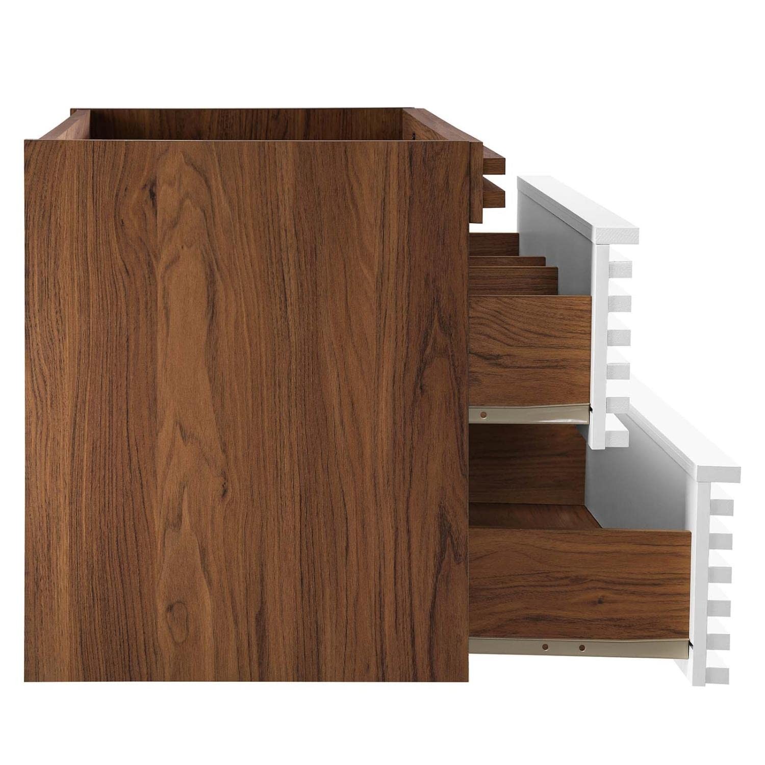 Modway Render 35″ MDF Wood Wall-Mount Bathroom Vanity Cabinet in White/Walnut