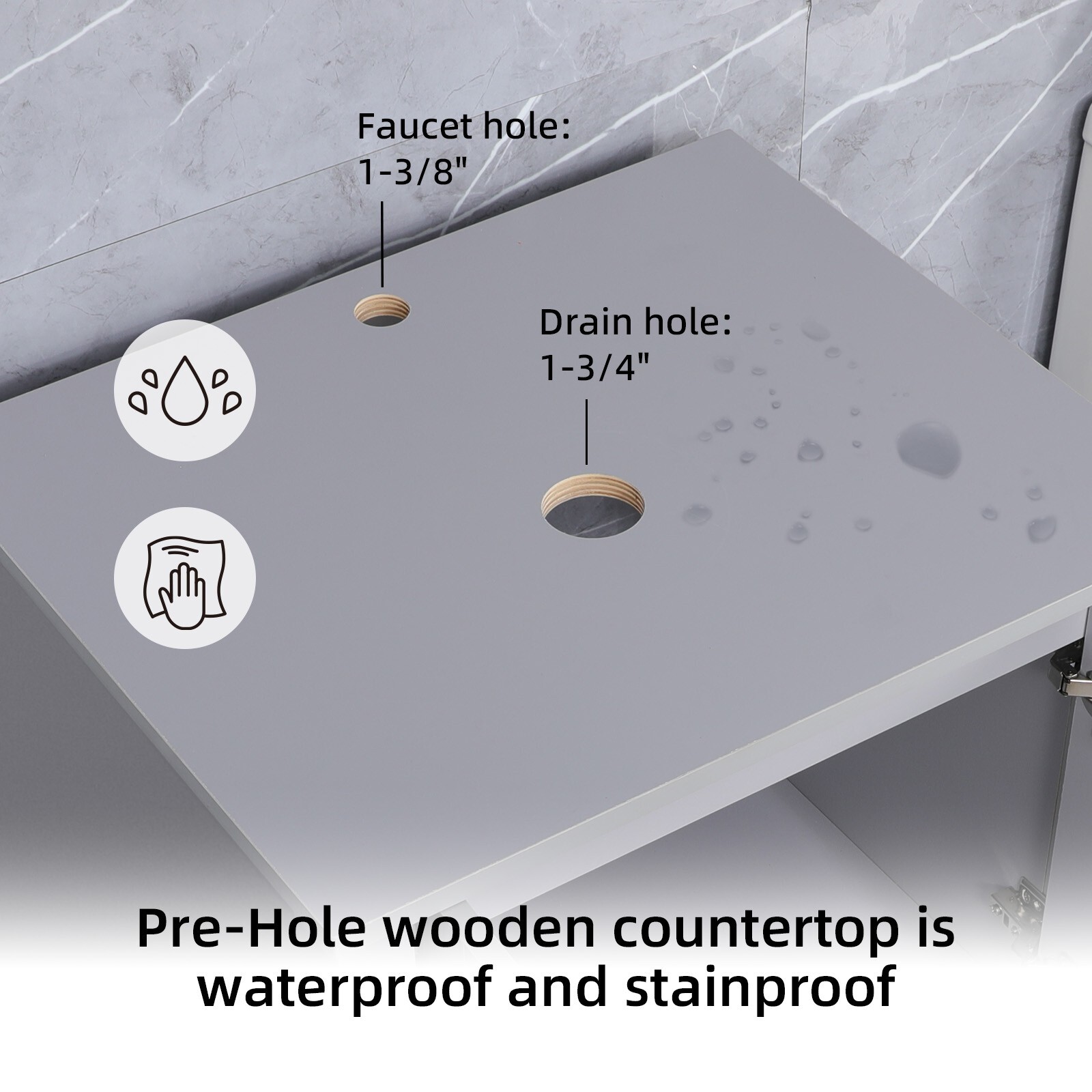 24″ Gray Bathroom Vanity Set Tempered Glass Vessel Sink Faucet Combo No Mirror