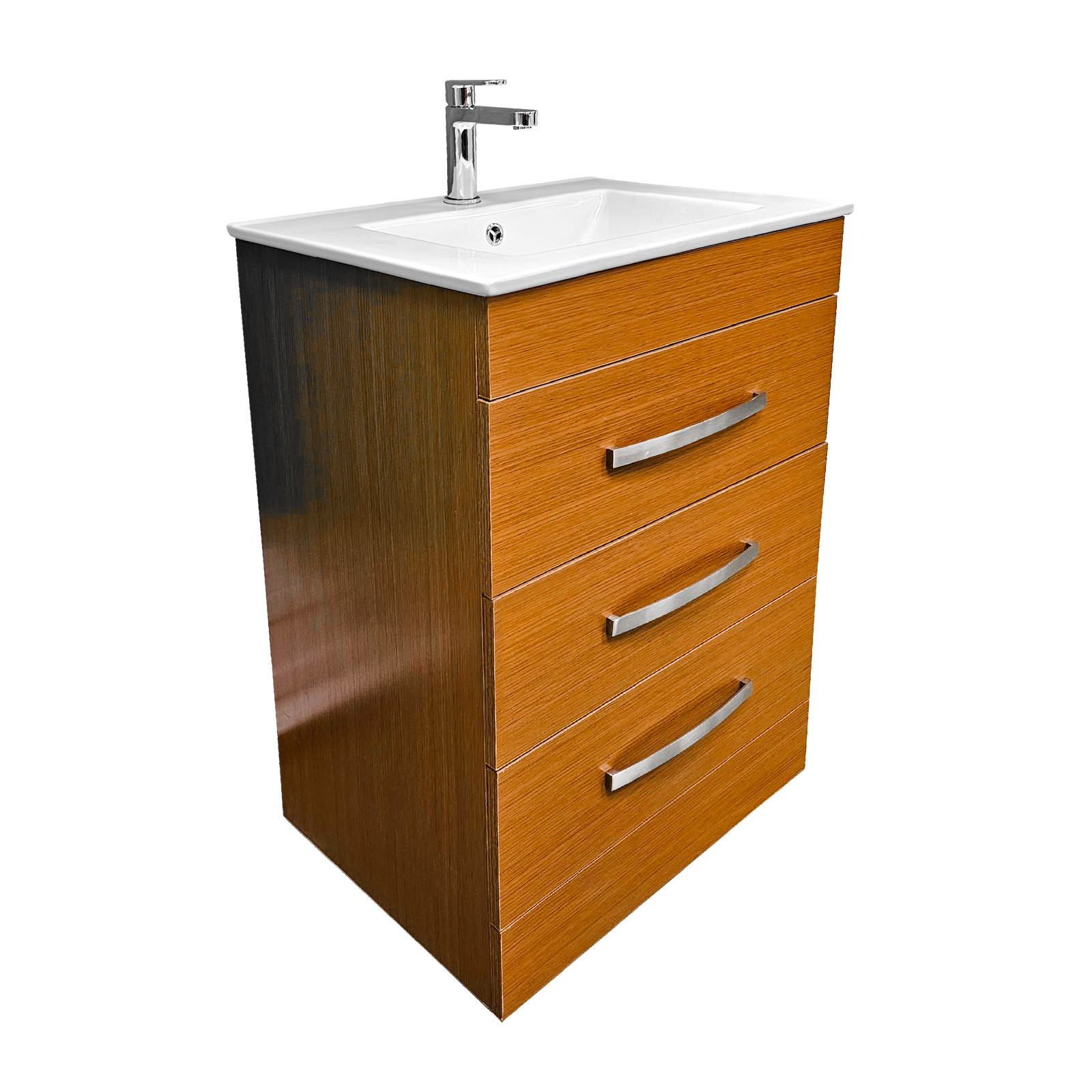 24″ W x 18″ D x 33″ H Geneva Vanity In Light Walnut Color w/White Ceramic Top