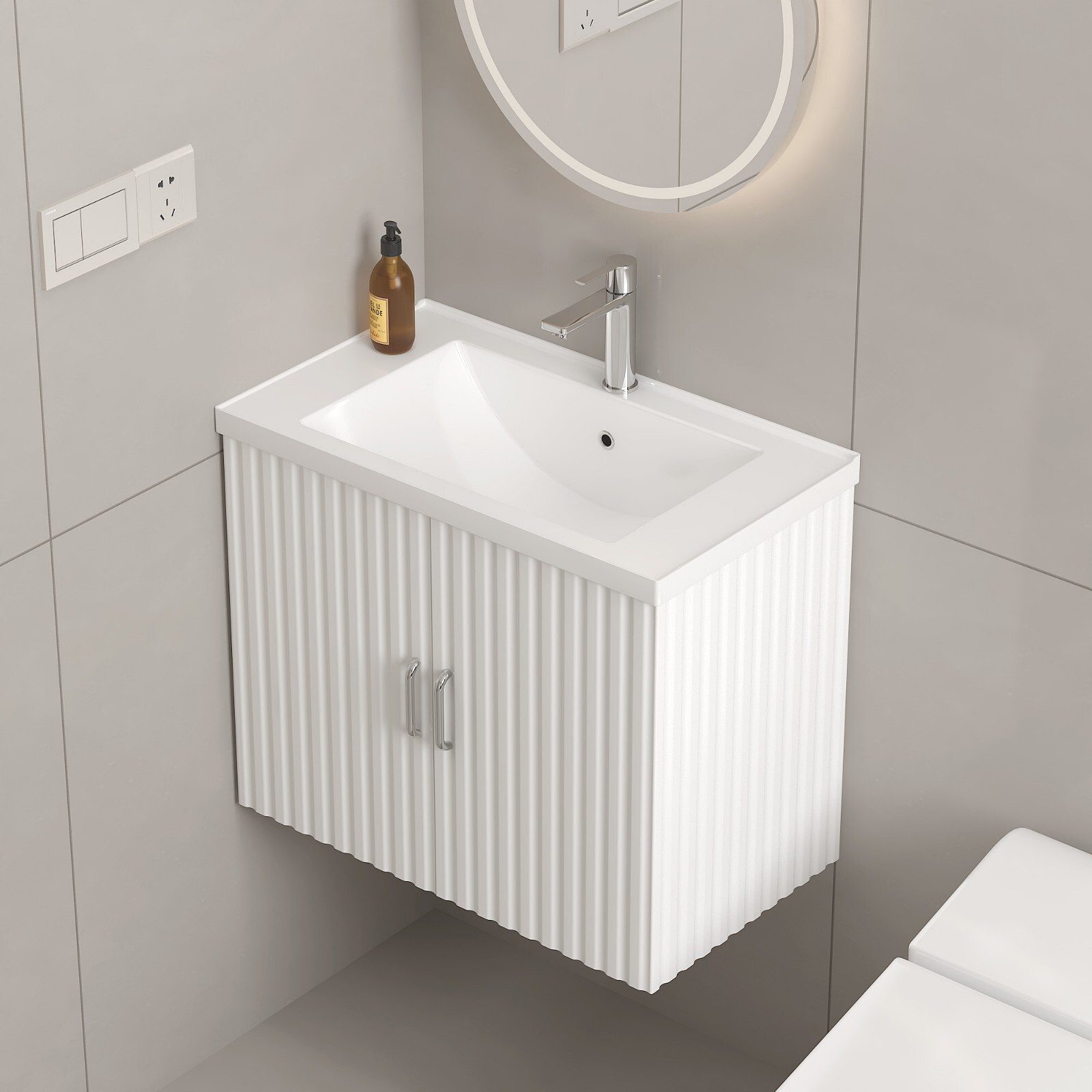 24″ Floating Wall Mounted Bathroom Vanity with White Porcelain Sink and Soft