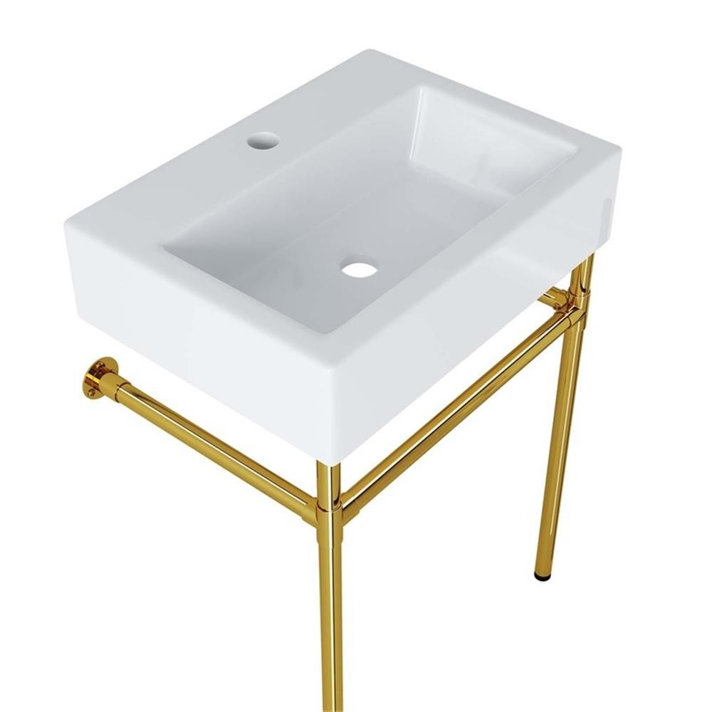 Modway Redeem 24″Wall-Mount Stainless Steel Bathroom Vanity in Gold/White