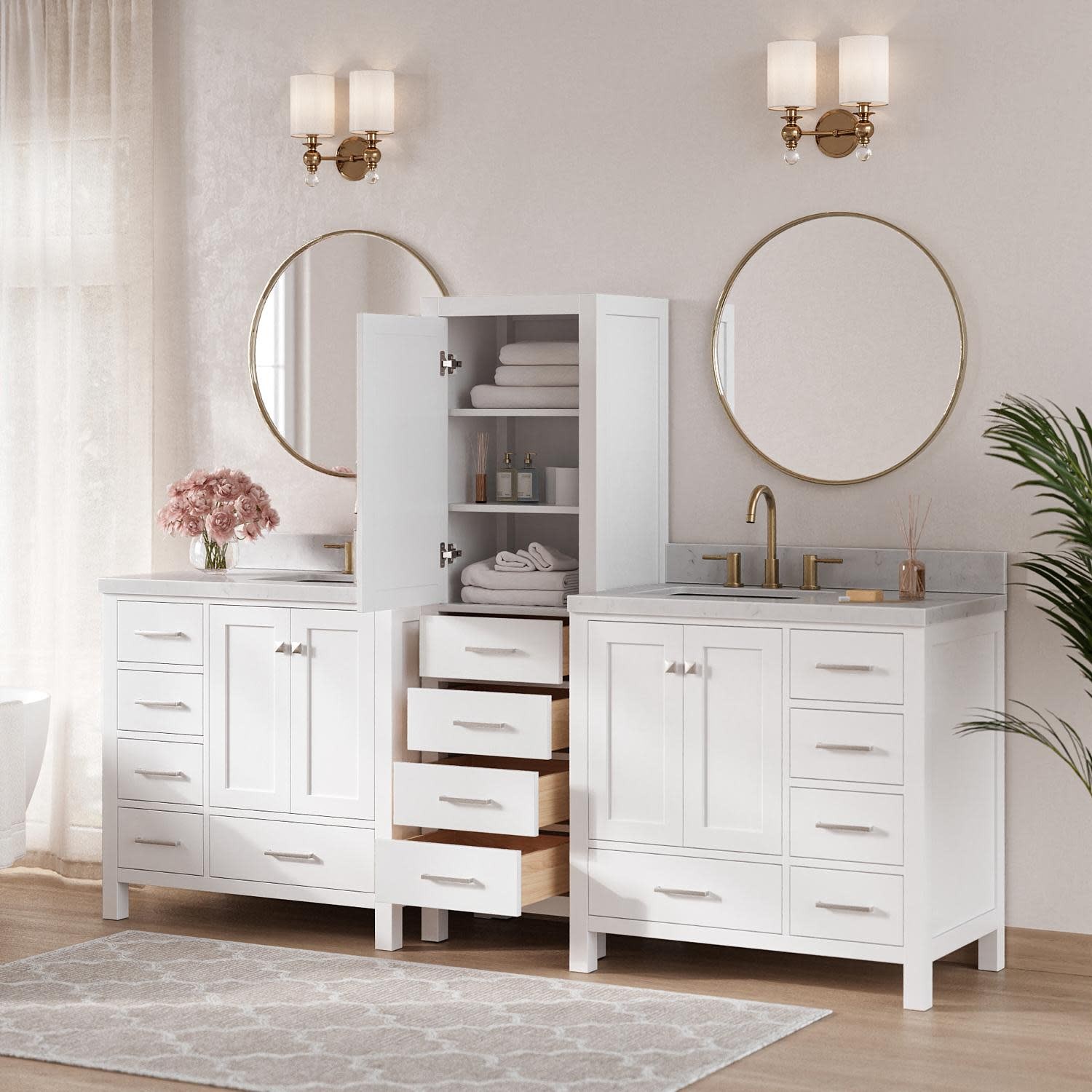Ariel A92CQRVO Cambridge 92″ – White / Carrara White Quartz Top / Brushed Nickel