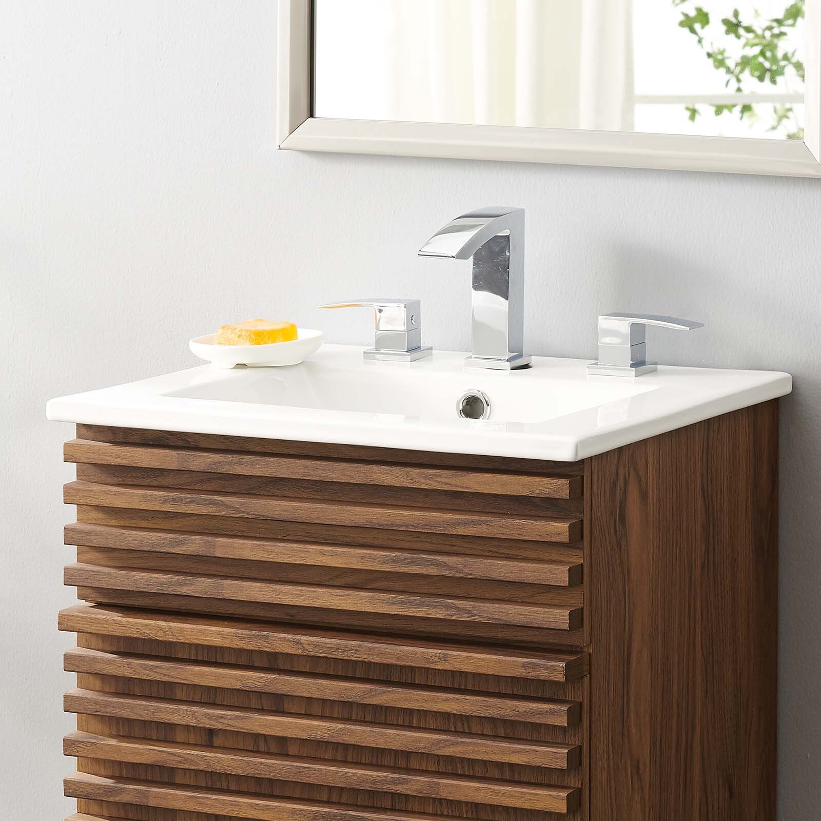 Modway Cayman Modern 18″ Bathroom Sink in White With Rectangular Basin