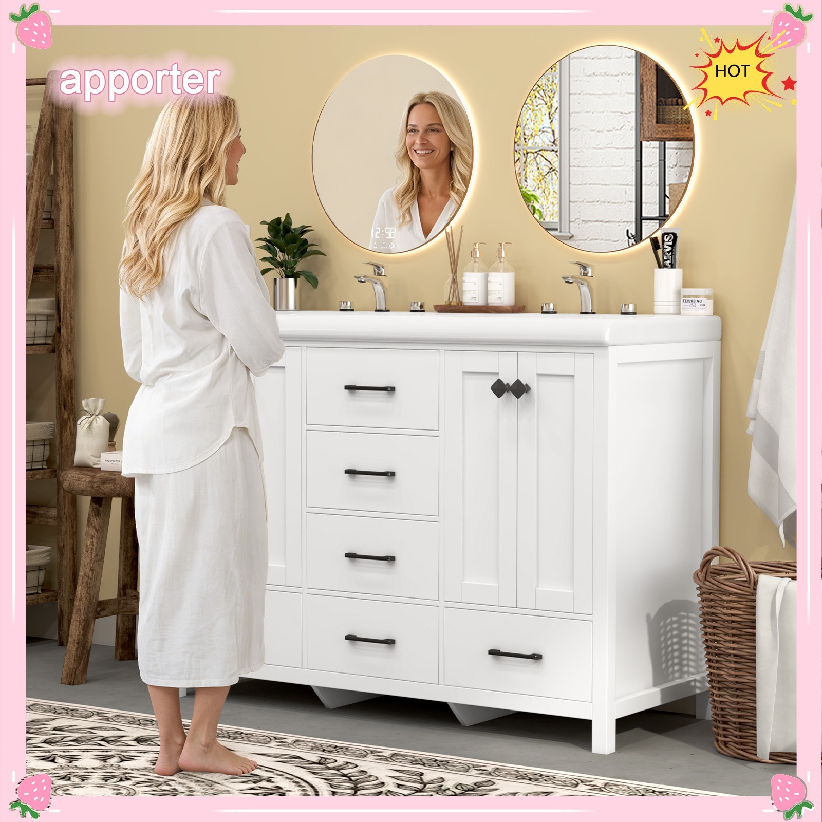 47in Bathroom Vanity &Sink,Freestanding Vanity Storage Cabinet,6 Drawers,2 Doors