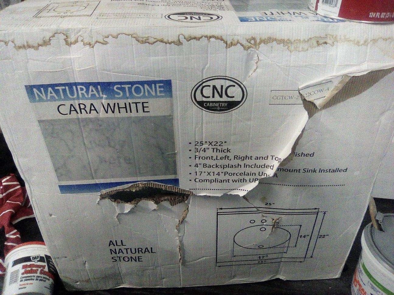 CNC Cabinetry Cara White 25”x22” Natural Stone Vanity Top w/ Undermount Sink