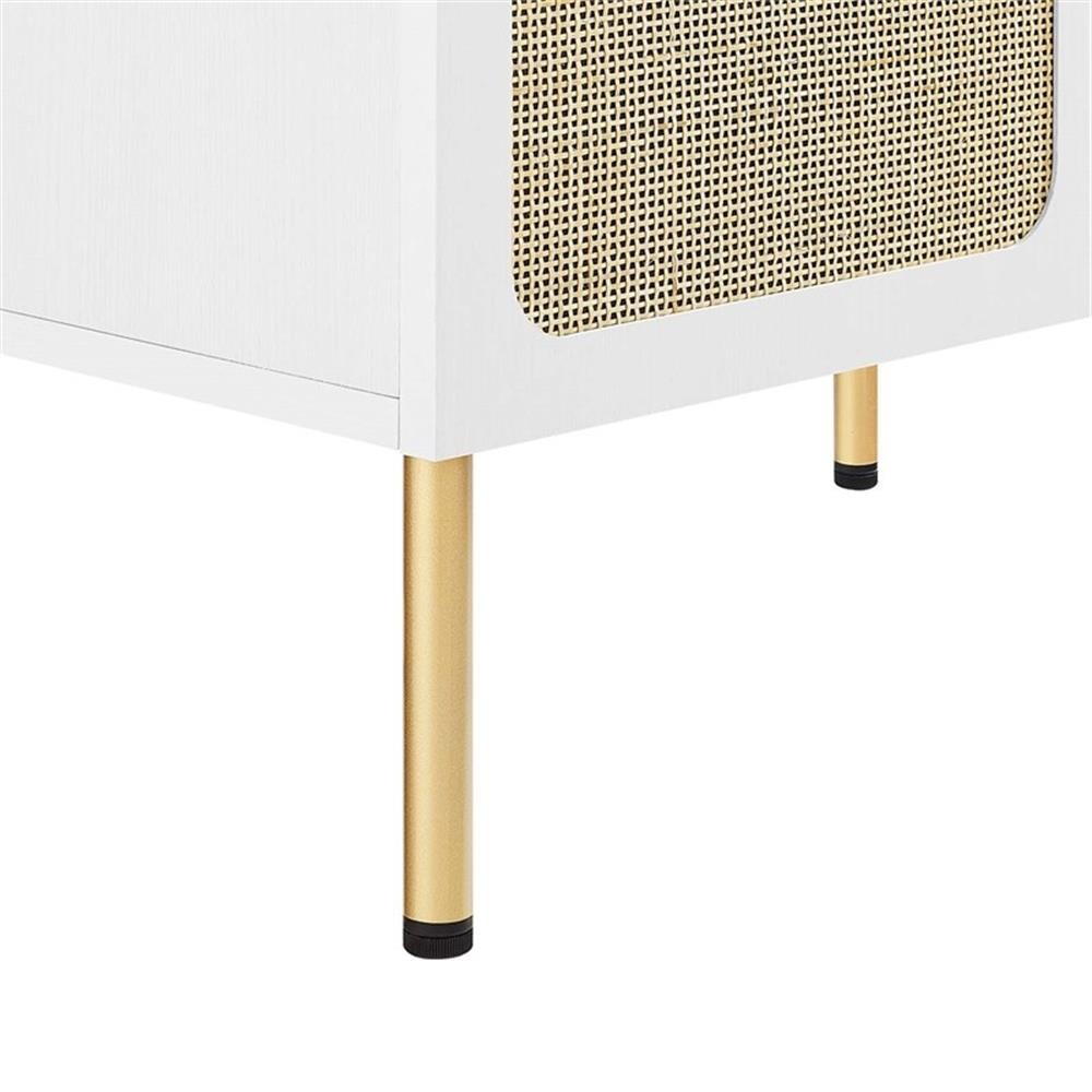 Pemberly Row 30″ Wood & Rattan Bathroom Vanity with Adjustable Shelf in White