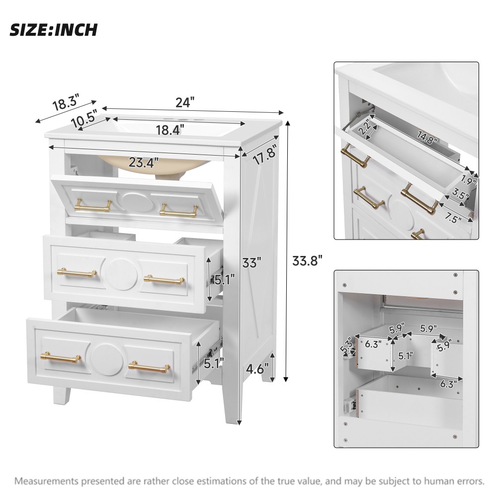 Bathroom Vanity W Ceramic Sink Combo 3 Drawers