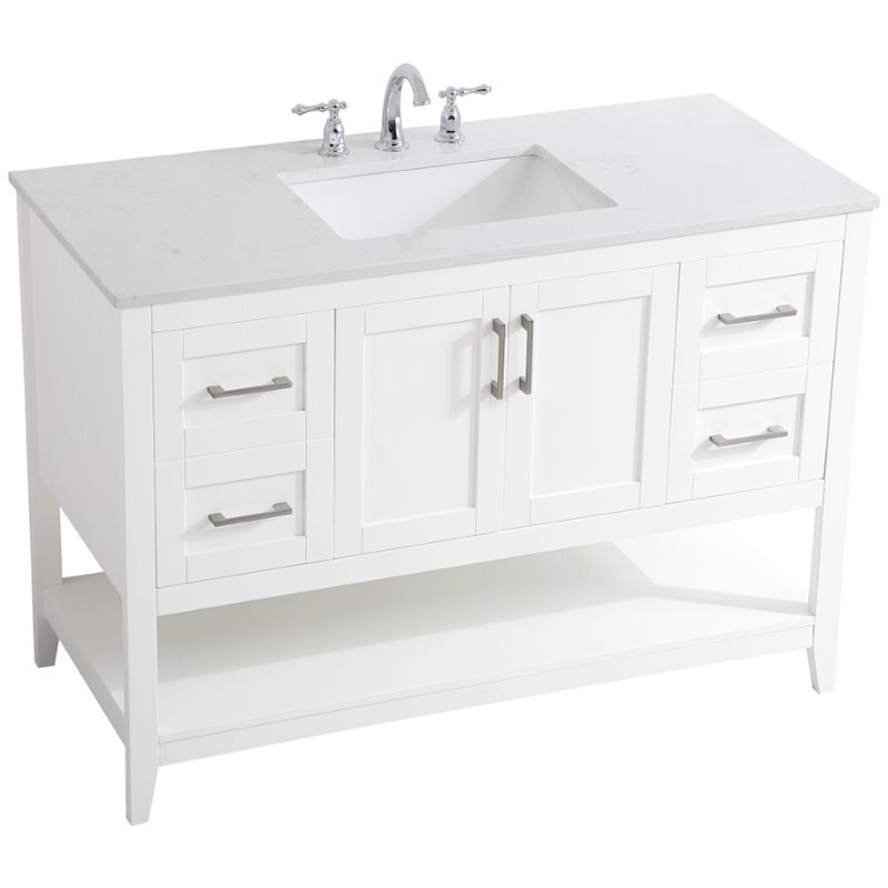 Elegant Decor Aubrey 48″ Single Quartz Top Bathroom Vanity in White