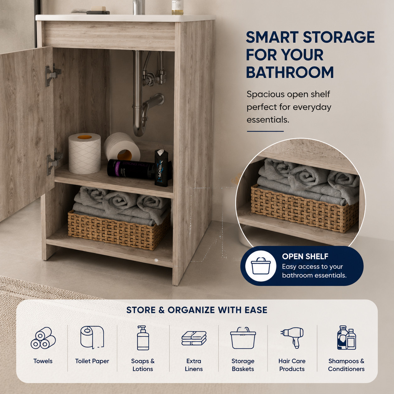 Malibu Single Sink Bathroom Vanity Combo, 45″W, Light Gray